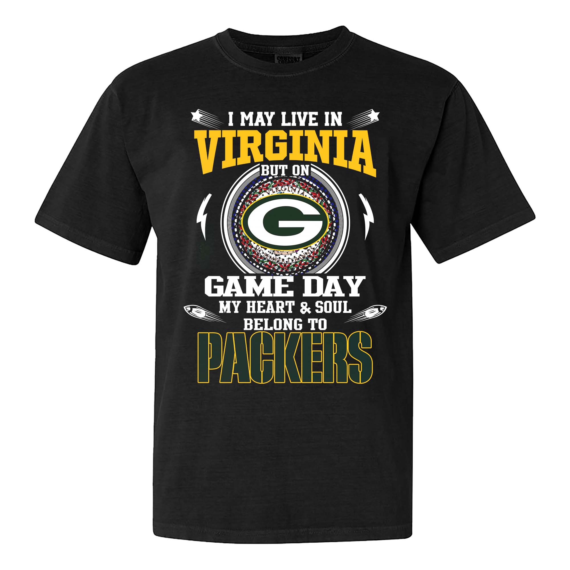 I May Live In Virginia But On Game Day My Heart And Soul Belongs To Green Bay Packers Shirt PT75490