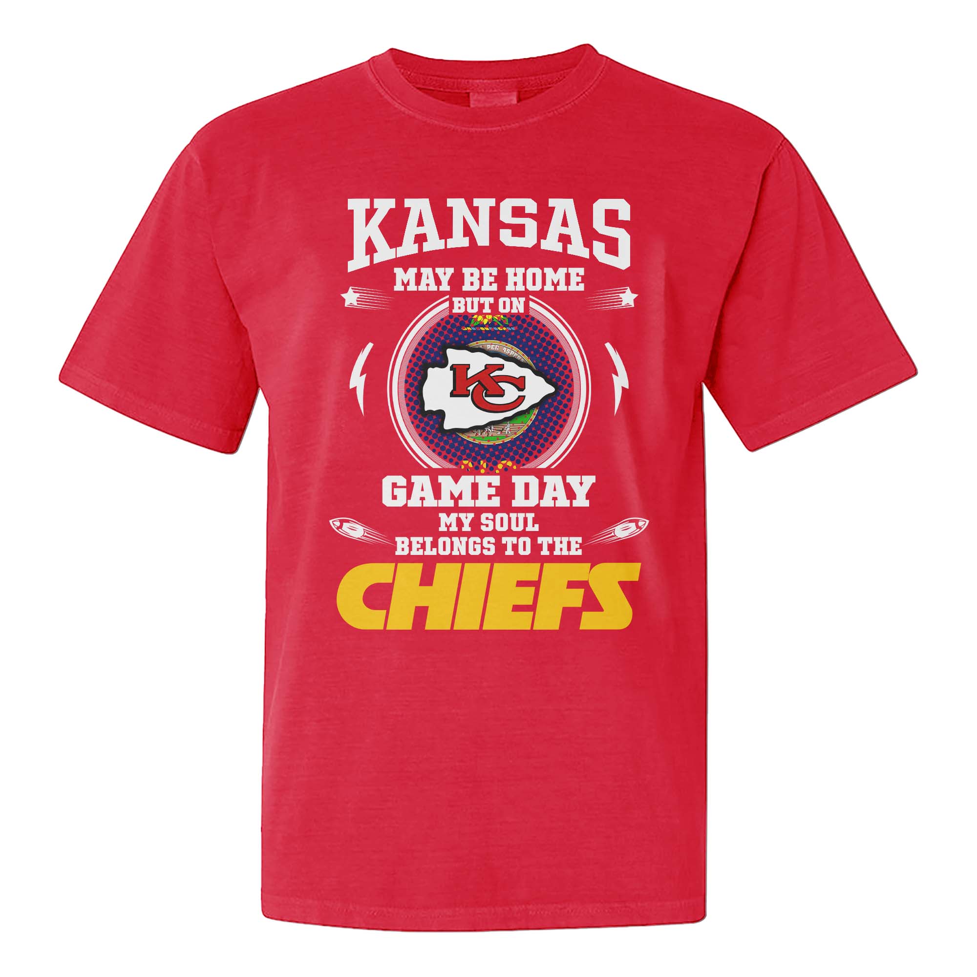I May Live In Kansas But On Game Day My Heart And Soul Belongs To Kansas City Chiefs Shirt PT75802