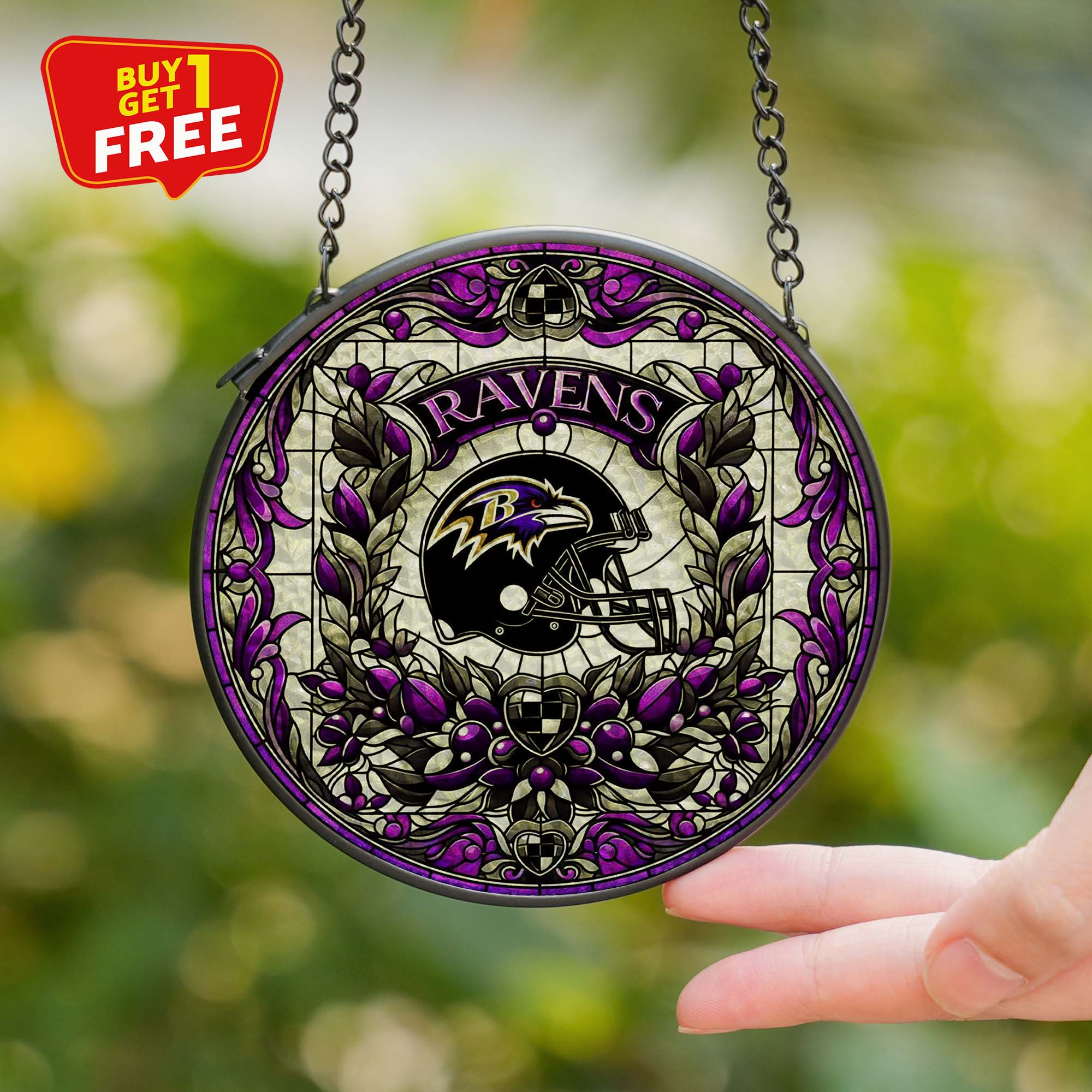Baltimore Ravens Suncatcher Round Glass Ornament-1 Side Print PT75818