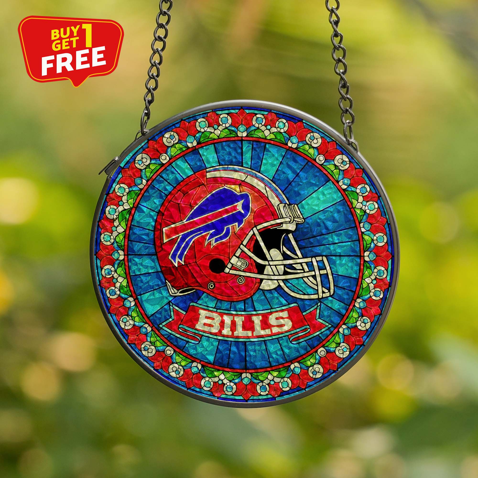 Buffalo Bills Suncatcher Round Glass Ornament-1 Side Print PT75819