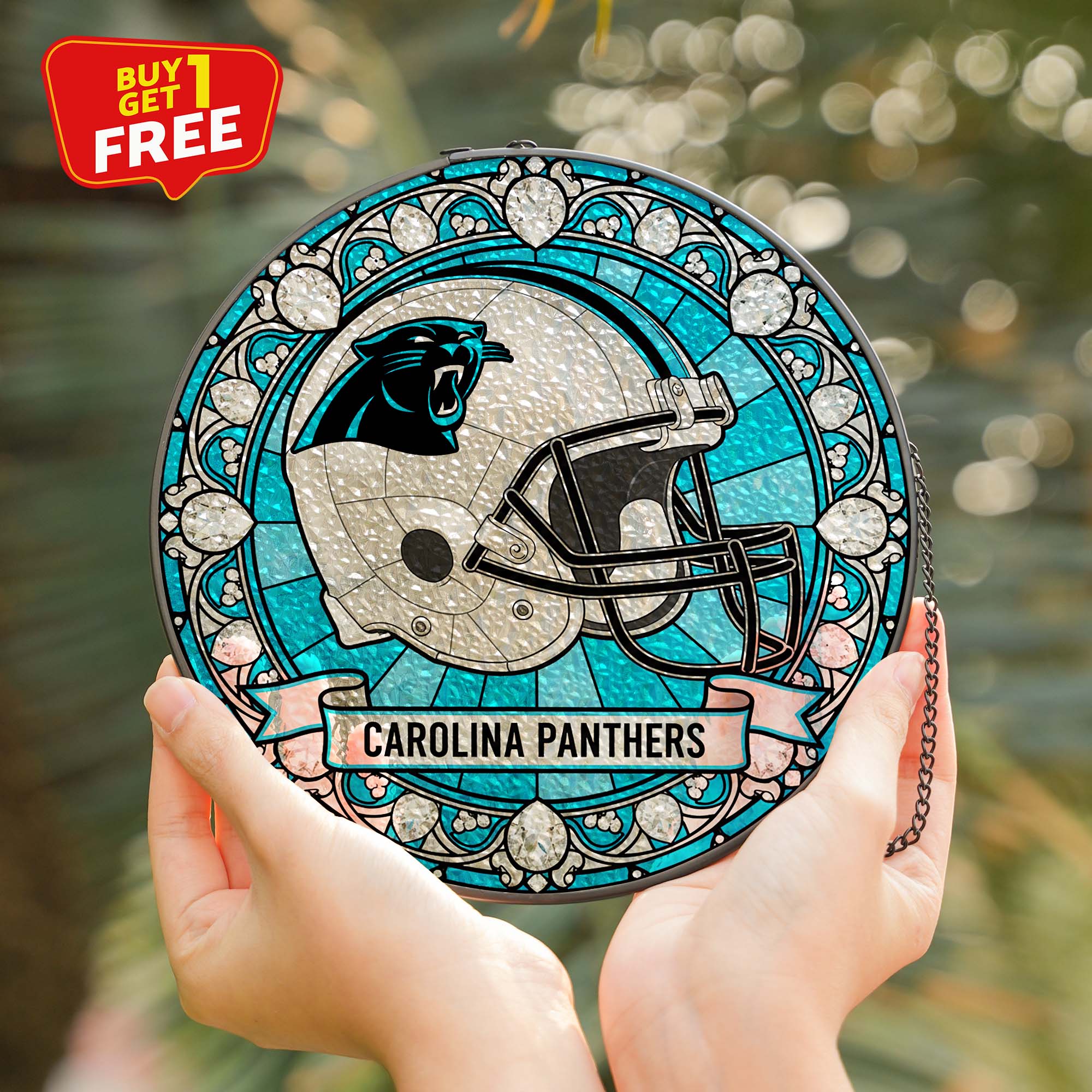 Carolina Panthers Suncatcher Round Glass Ornament-1 Side Print PT75820
