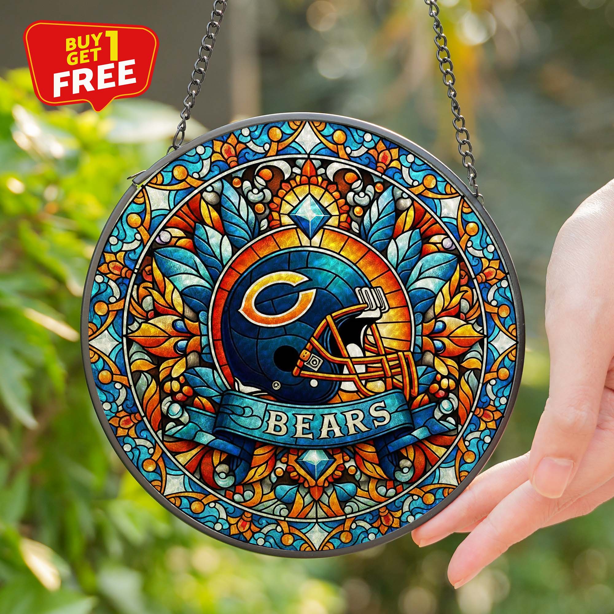 Chicago Bears Suncatcher Round Glass Ornament-1 Side Print PT75821