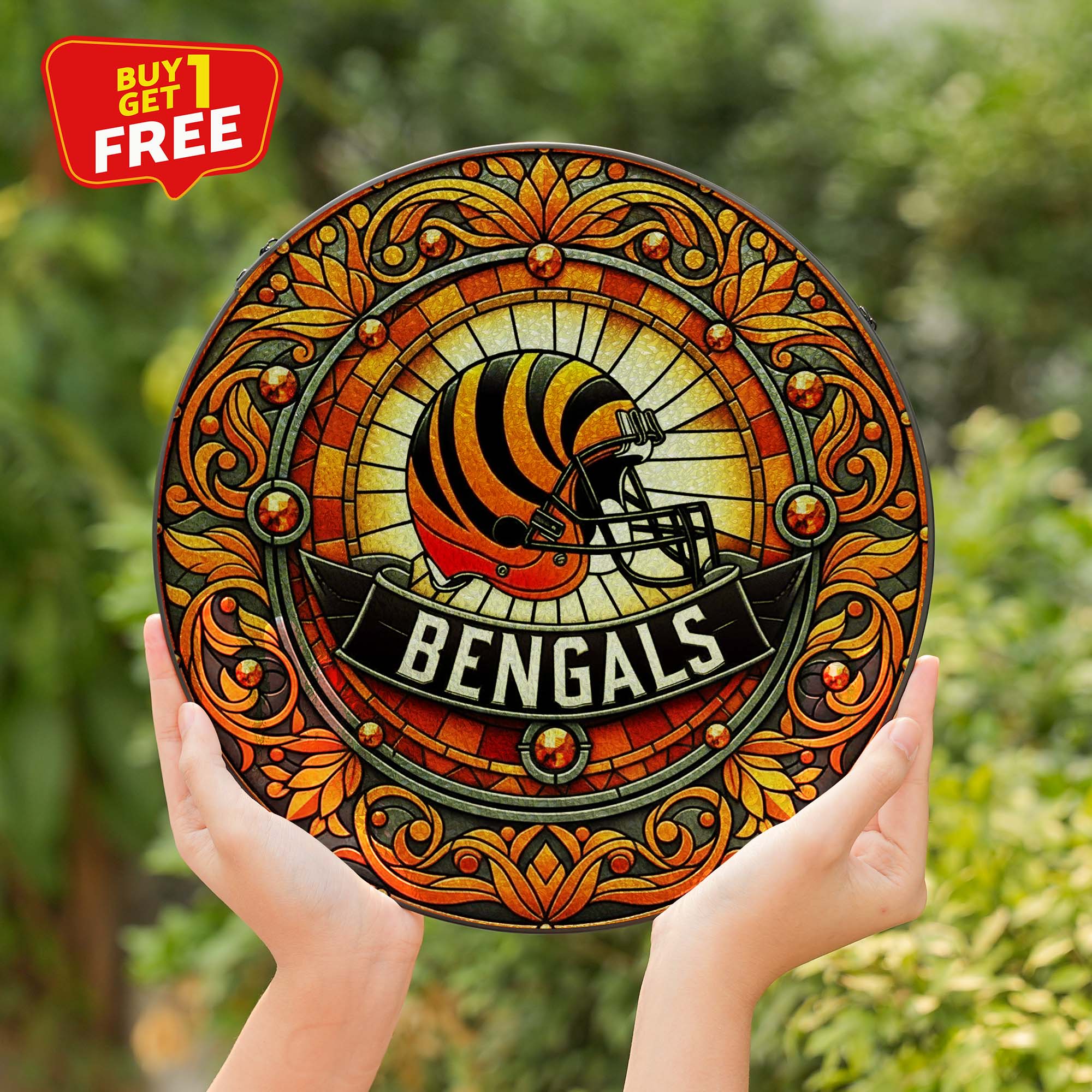 Cincinnati Bengals Suncatcher Round Glass Ornament-1 Side Print PT75822