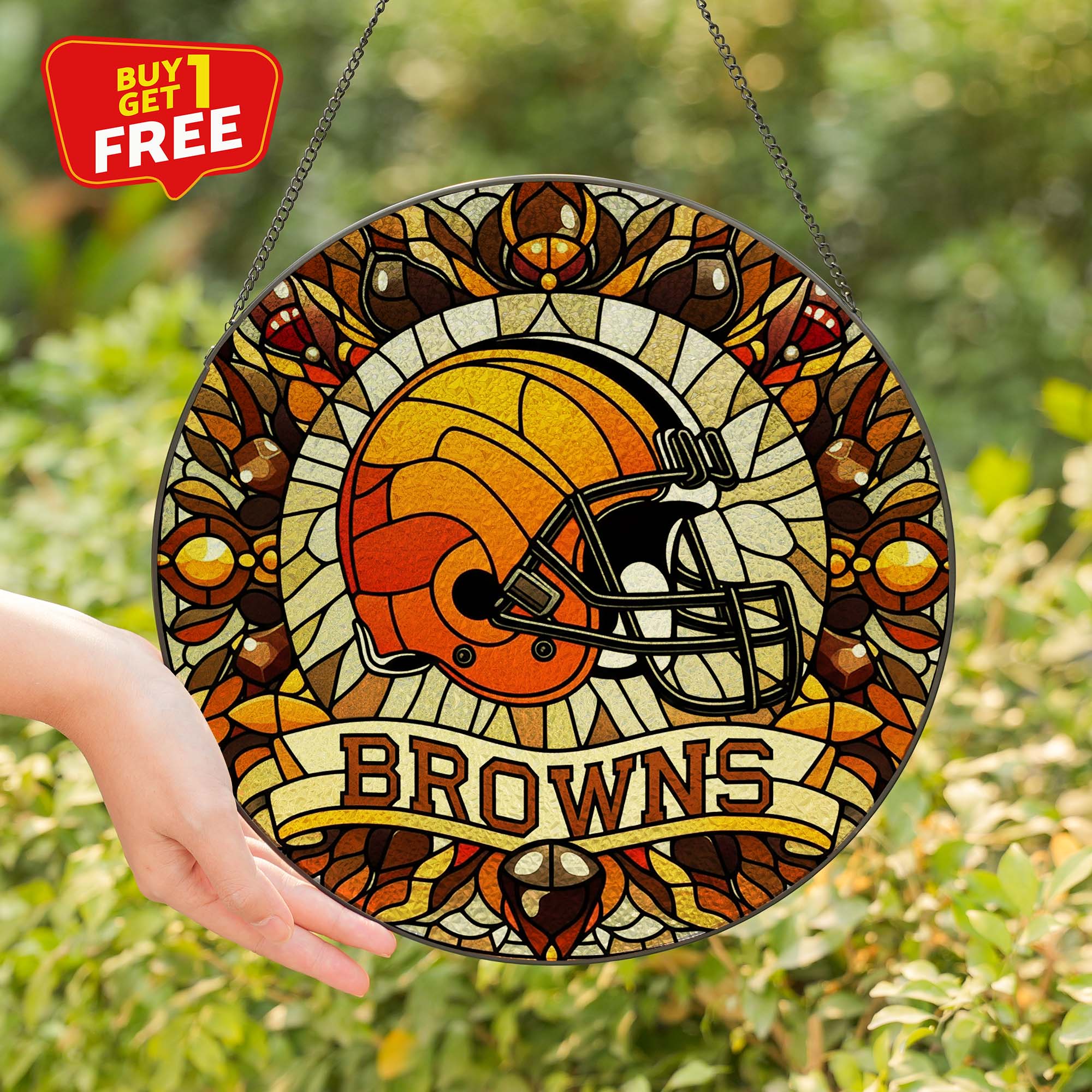Cleveland Browns Suncatcher Round Glass Ornament-1 Side Print PT75823