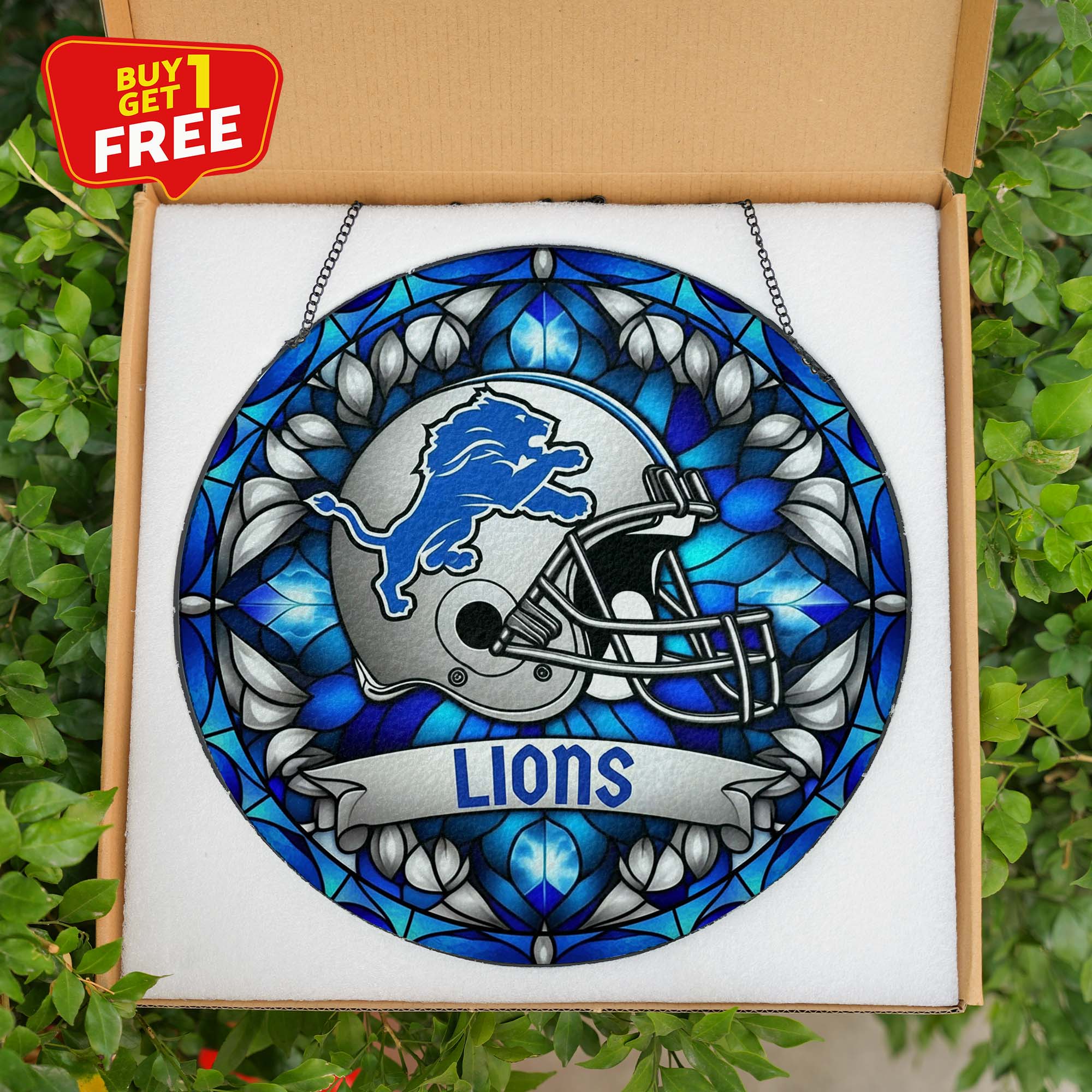 Detroit Lions Suncatcher Round Glass Ornament-1 Side Print PT75826