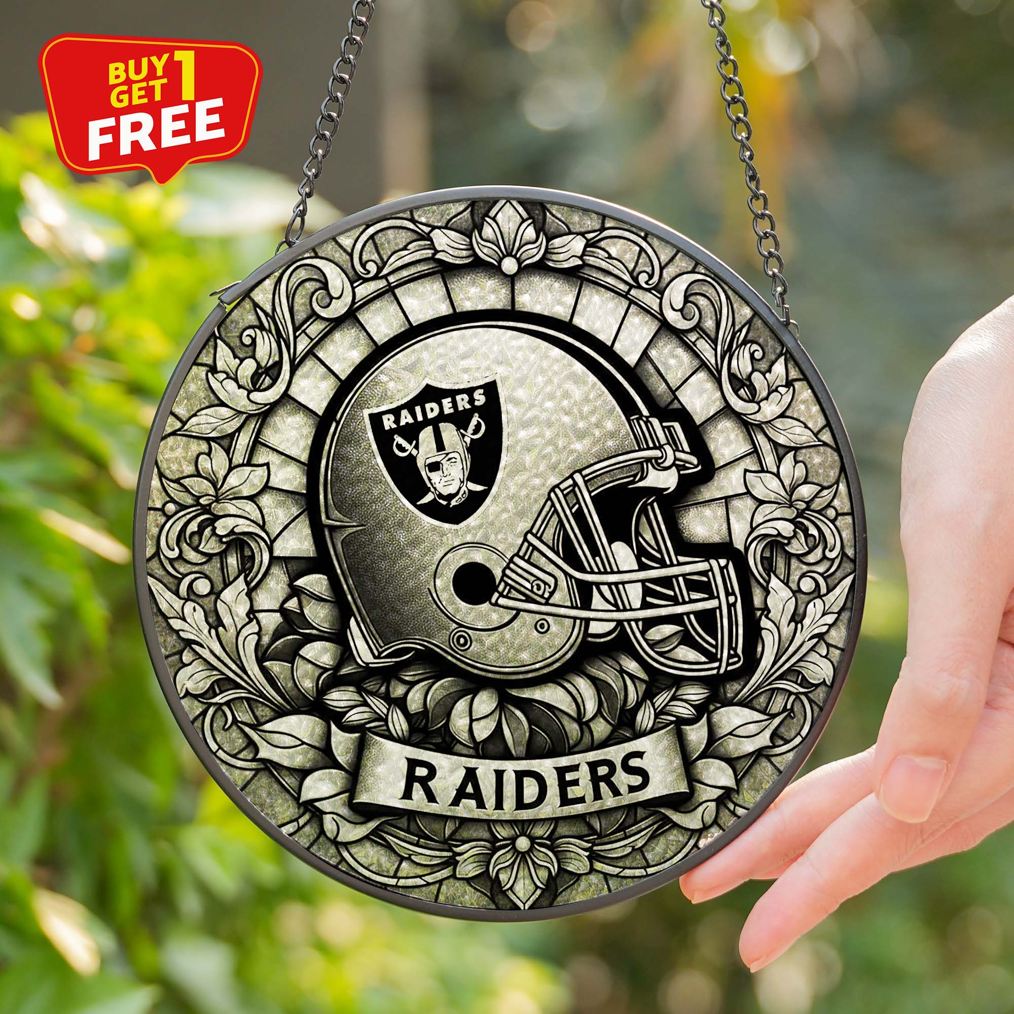 Las Vegas Raiders Suncatcher Round Glass Ornament-1 Side Print PT75832
