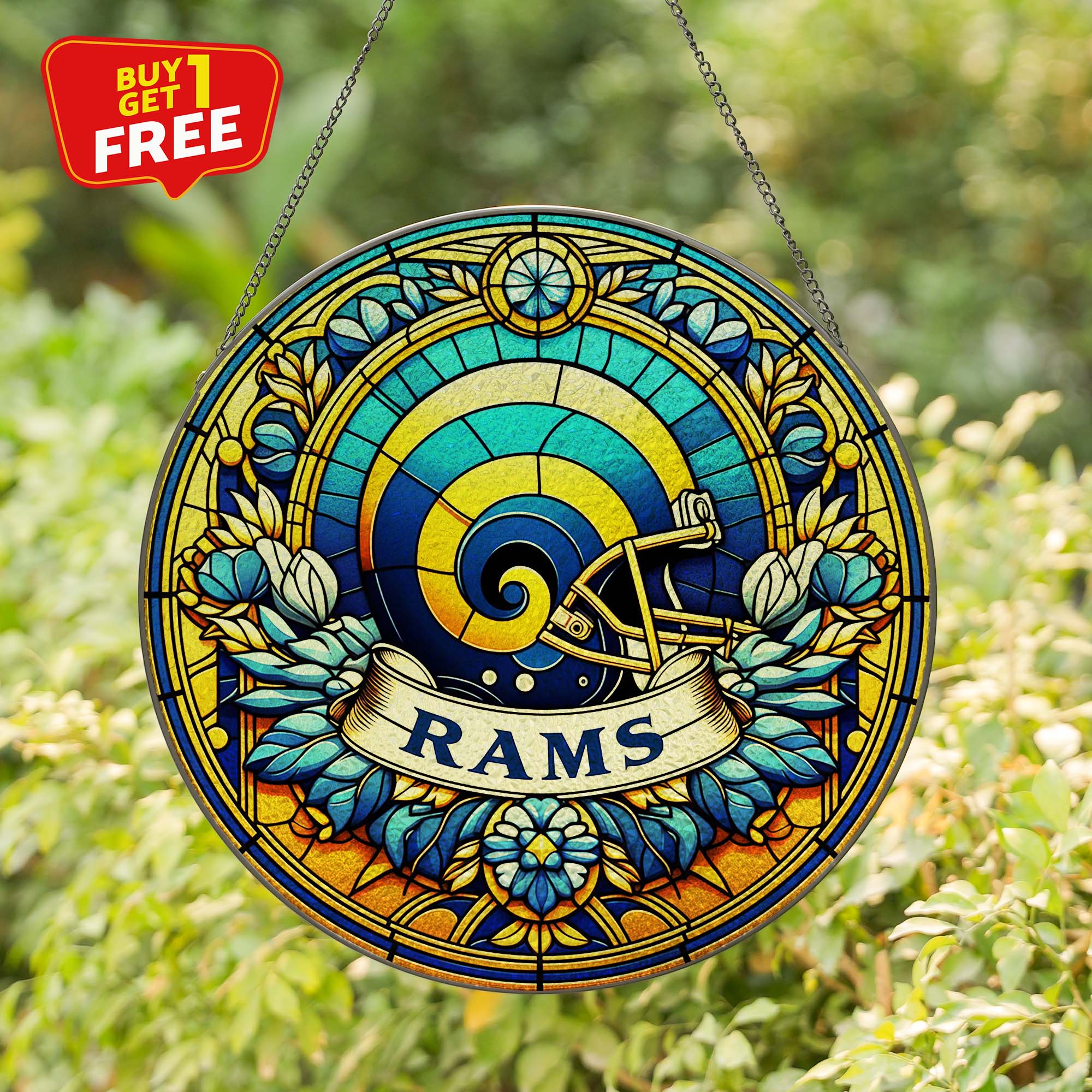 Los Angeles Rams Suncatcher Round Glass Ornament-1 Side Print PT75834