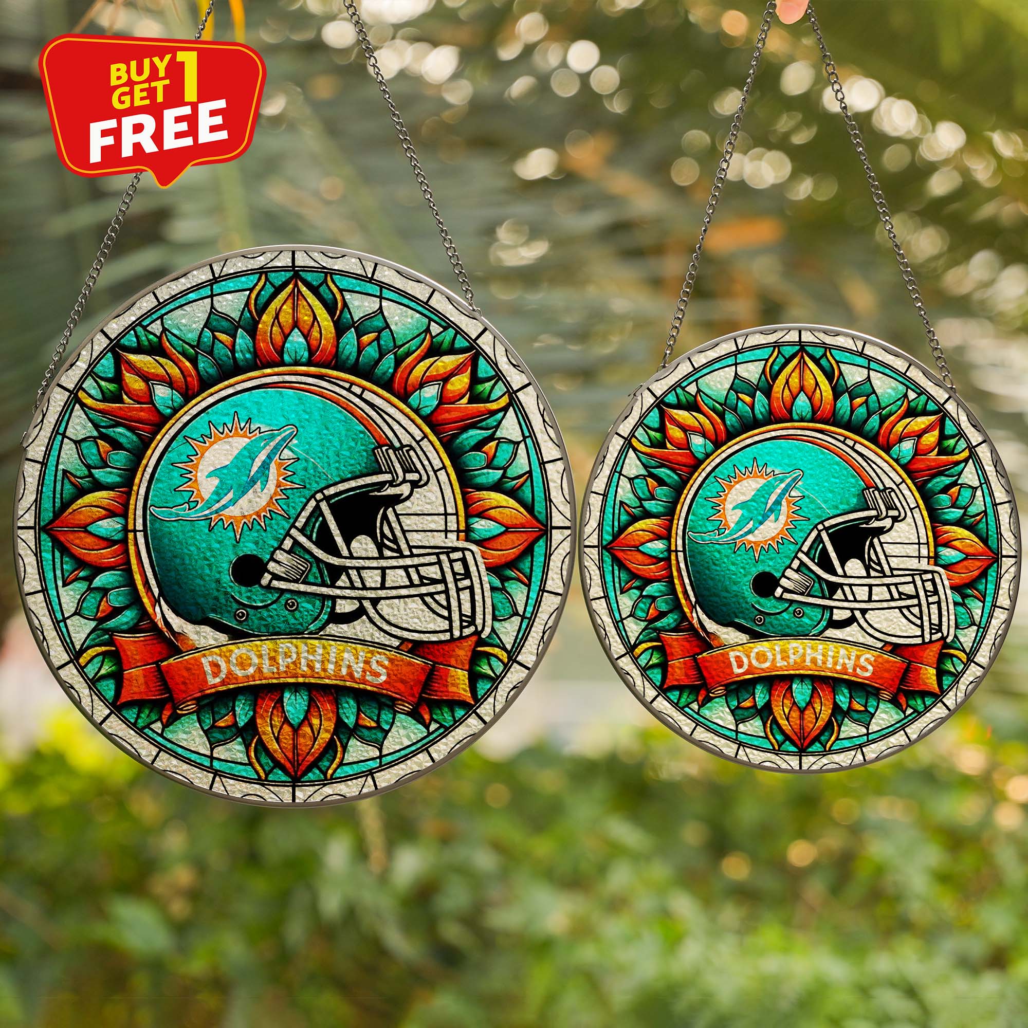 Miami Dolphins Suncatcher Round Glass Ornament-1 Side Print PT75835