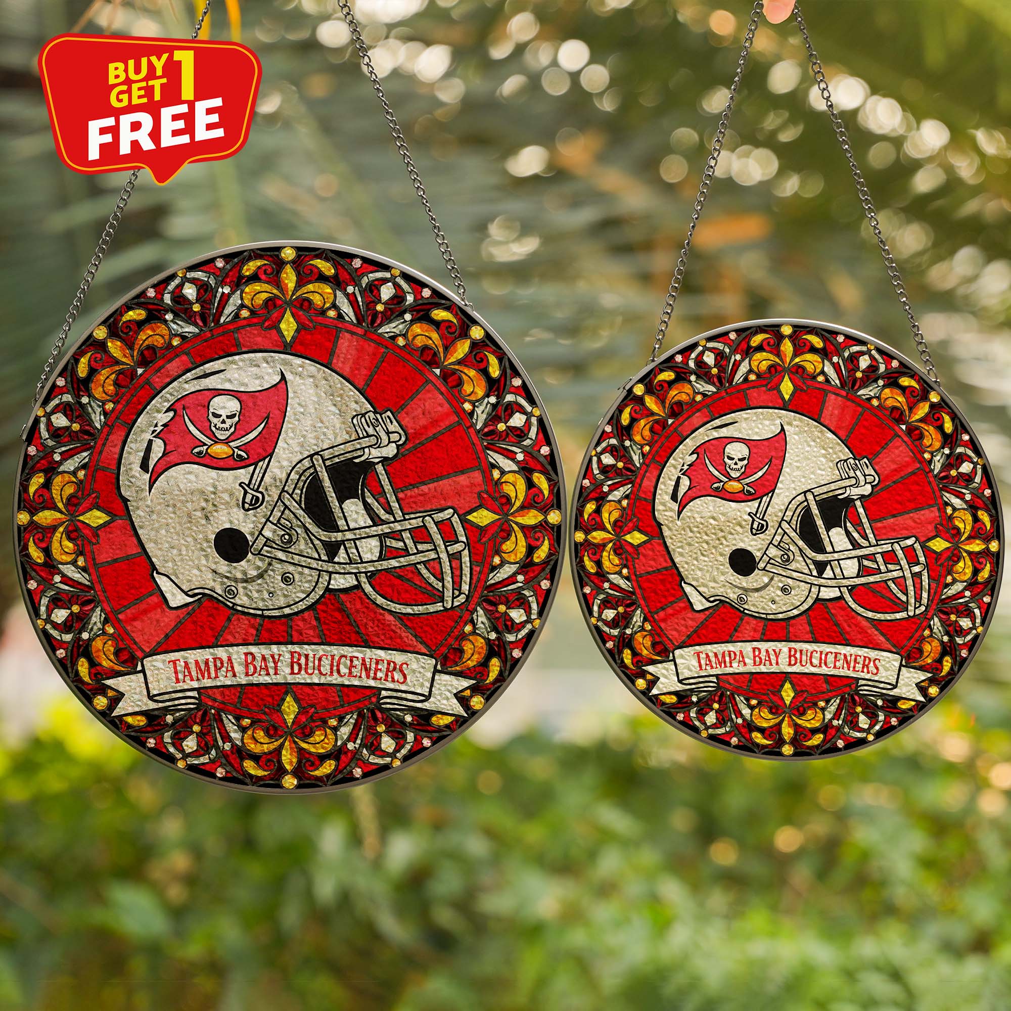 Tampa Bay Buccaneers Suncatcher Round Glass Ornament-1 Side Print PT75845