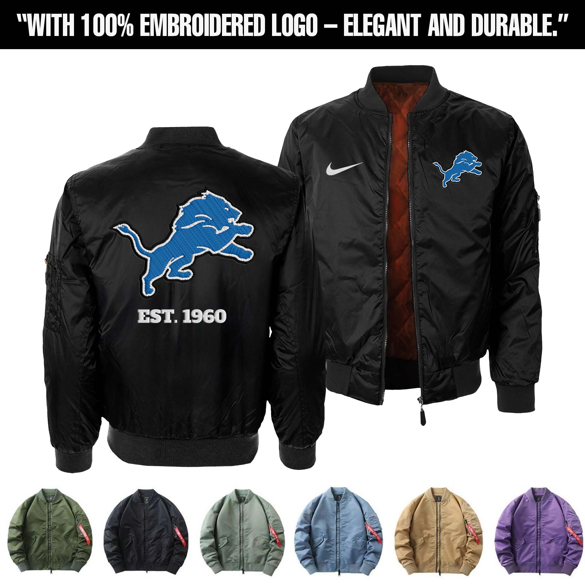 Detroit Lions Embroidered Bomber Jacket PT75890