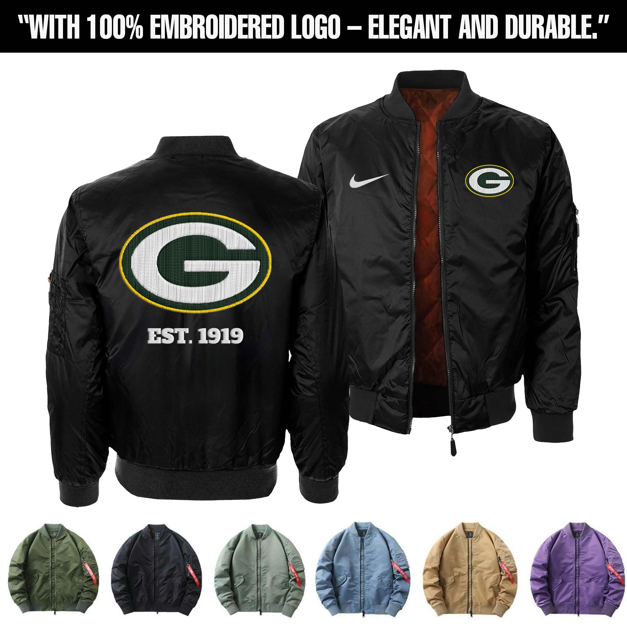 Green Bay Packers Embroidered Bomber Jacket PT75891