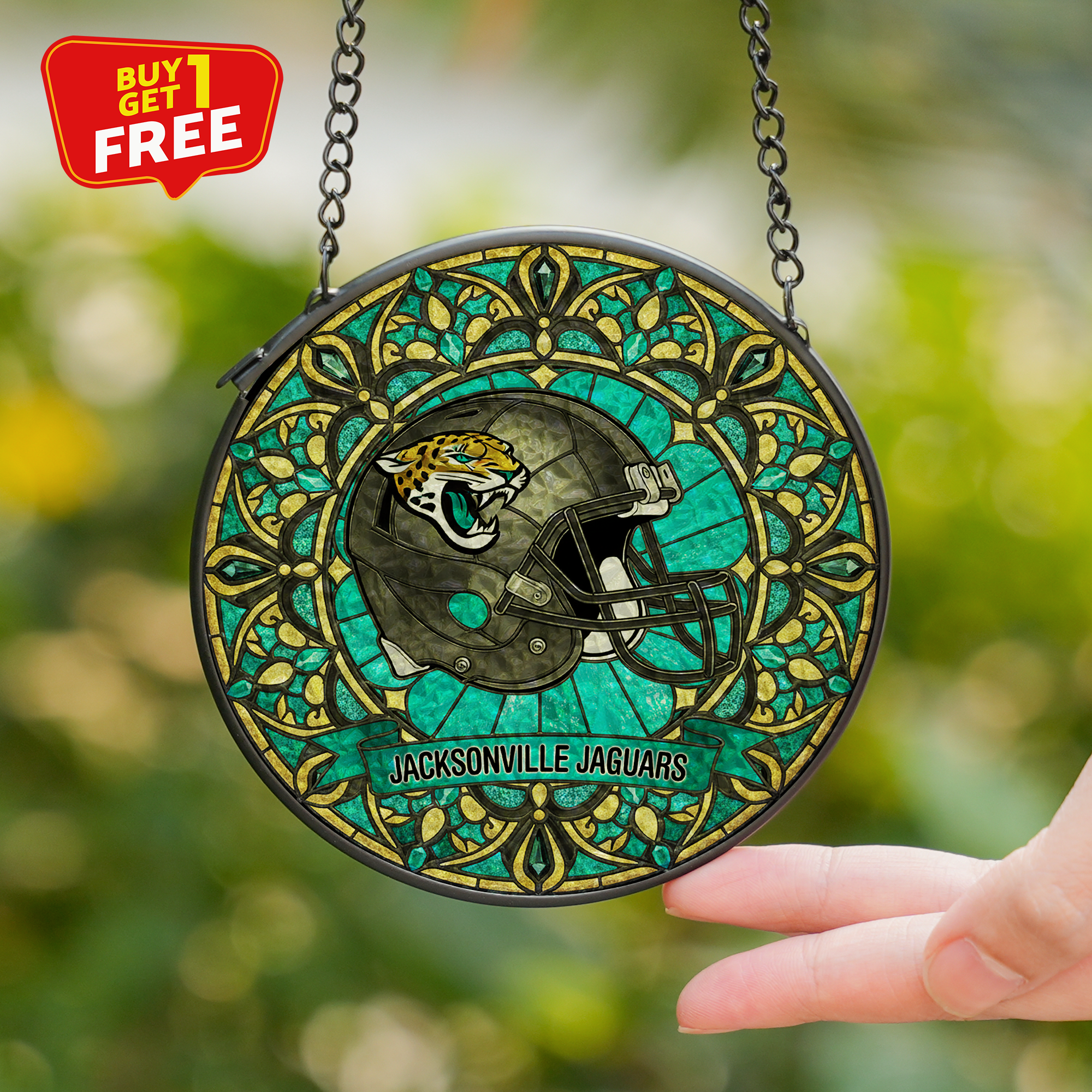 Jacksonville Jaguars Suncatcher Round Glass Ornament-1 Side Print PT75830