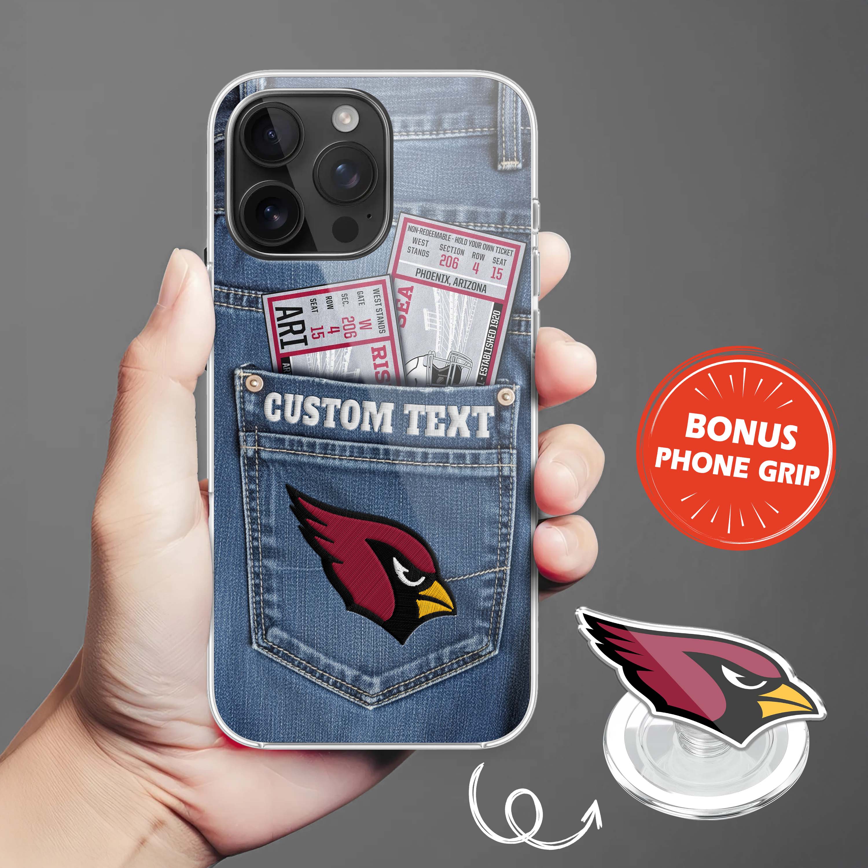 Arizona Cardinals NFL Jeans Pocket Phone Case & Phone Grip PT76352