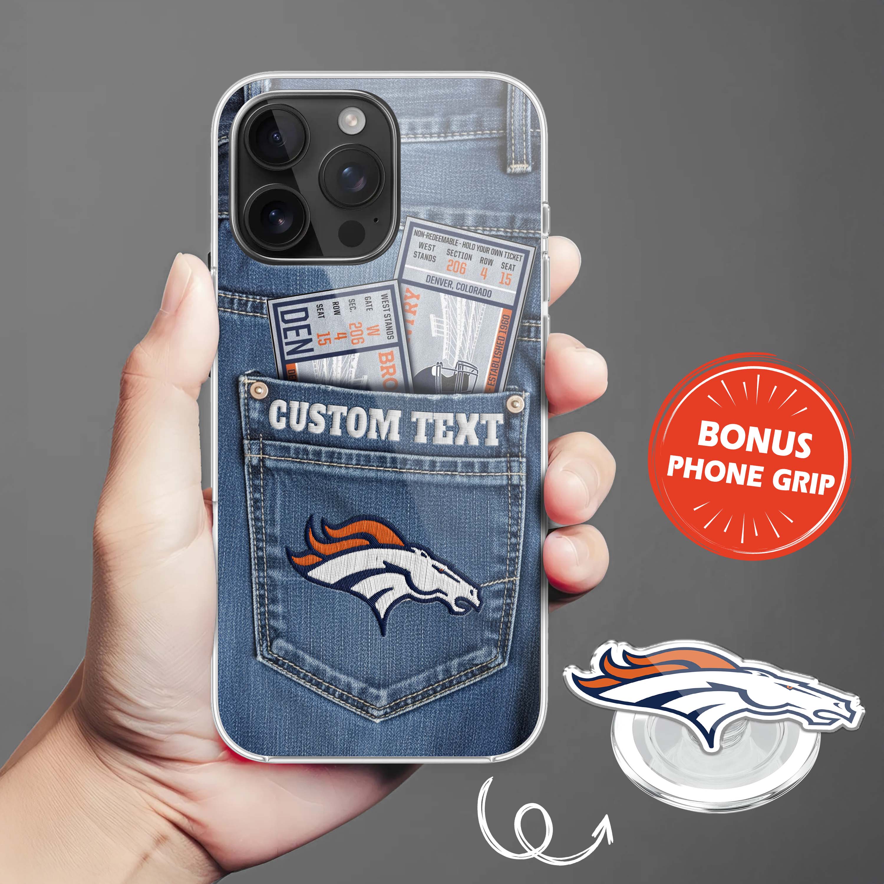 Denver Broncos NFL Jeans Pocket Phone Case & Phone Grip PT76361