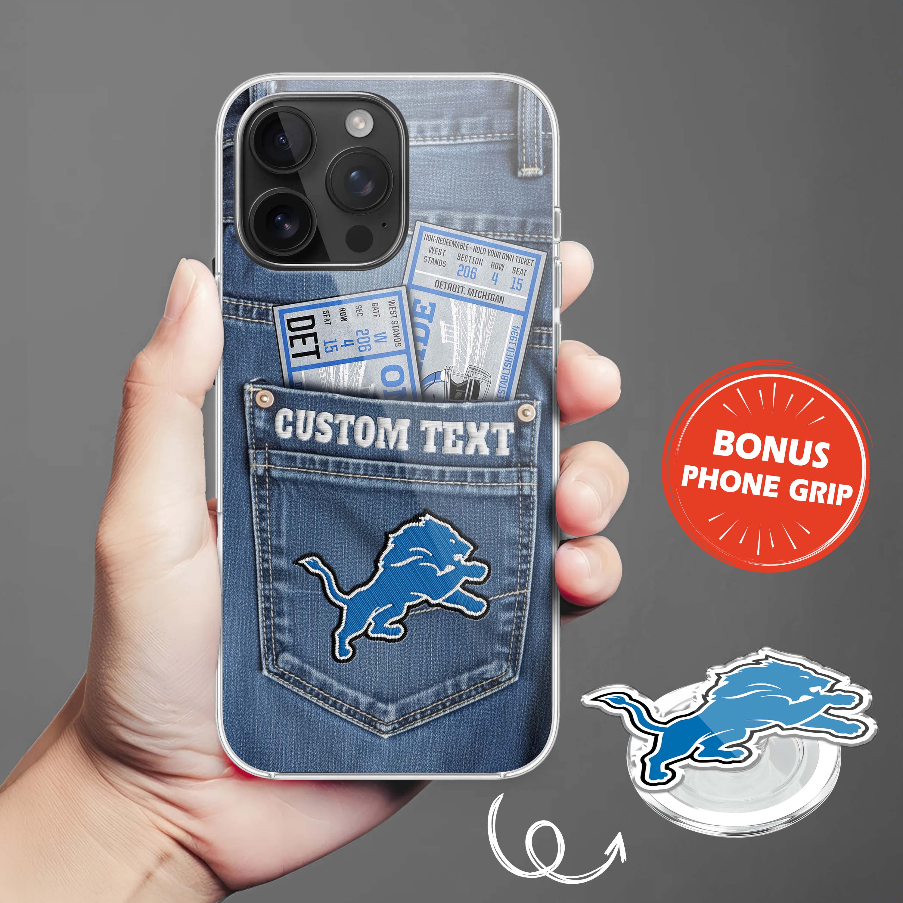 Detroit Lions NFL Jeans Pocket Phone Case & Phone Grip PT76362