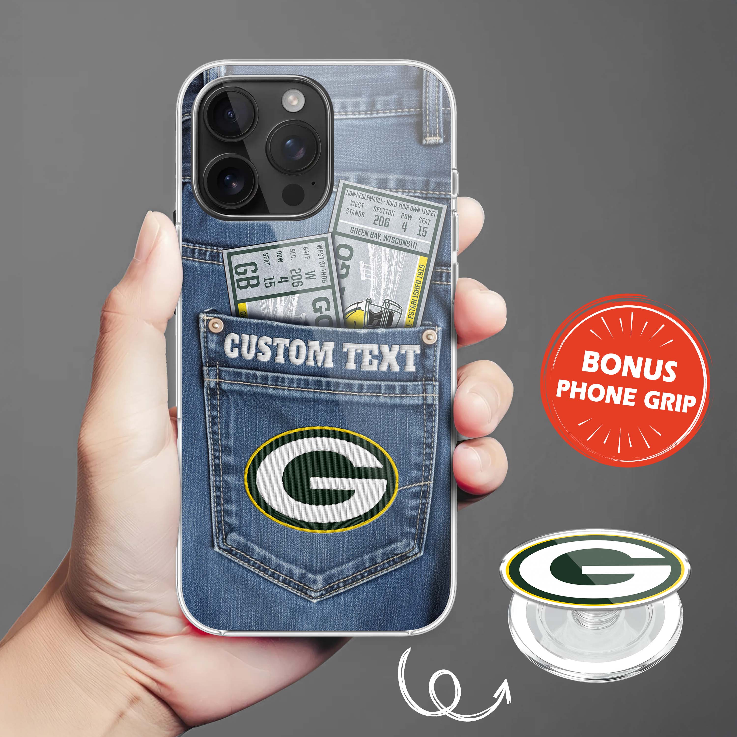 Green Bay Packers NFL Jeans Pocket Phone Case & Phone Grip PT76363