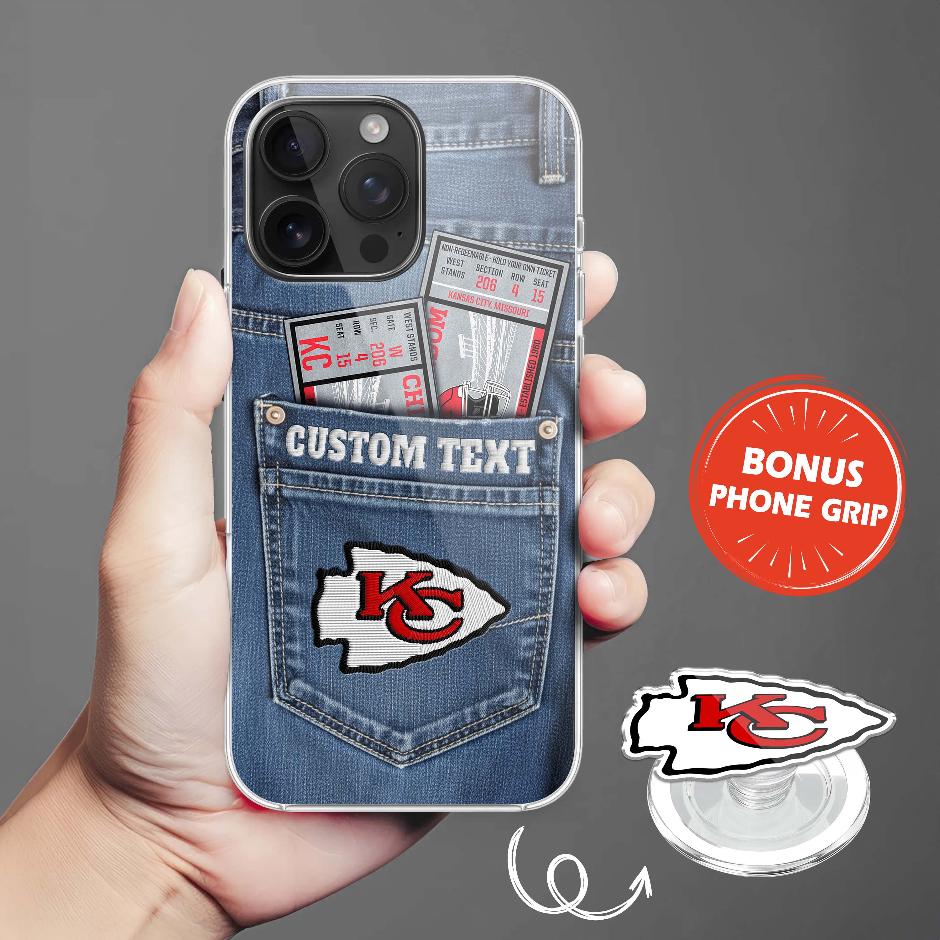 Kansas City Chiefs NFL Jeans Pocket Phone Case & Phone Grip PT76367