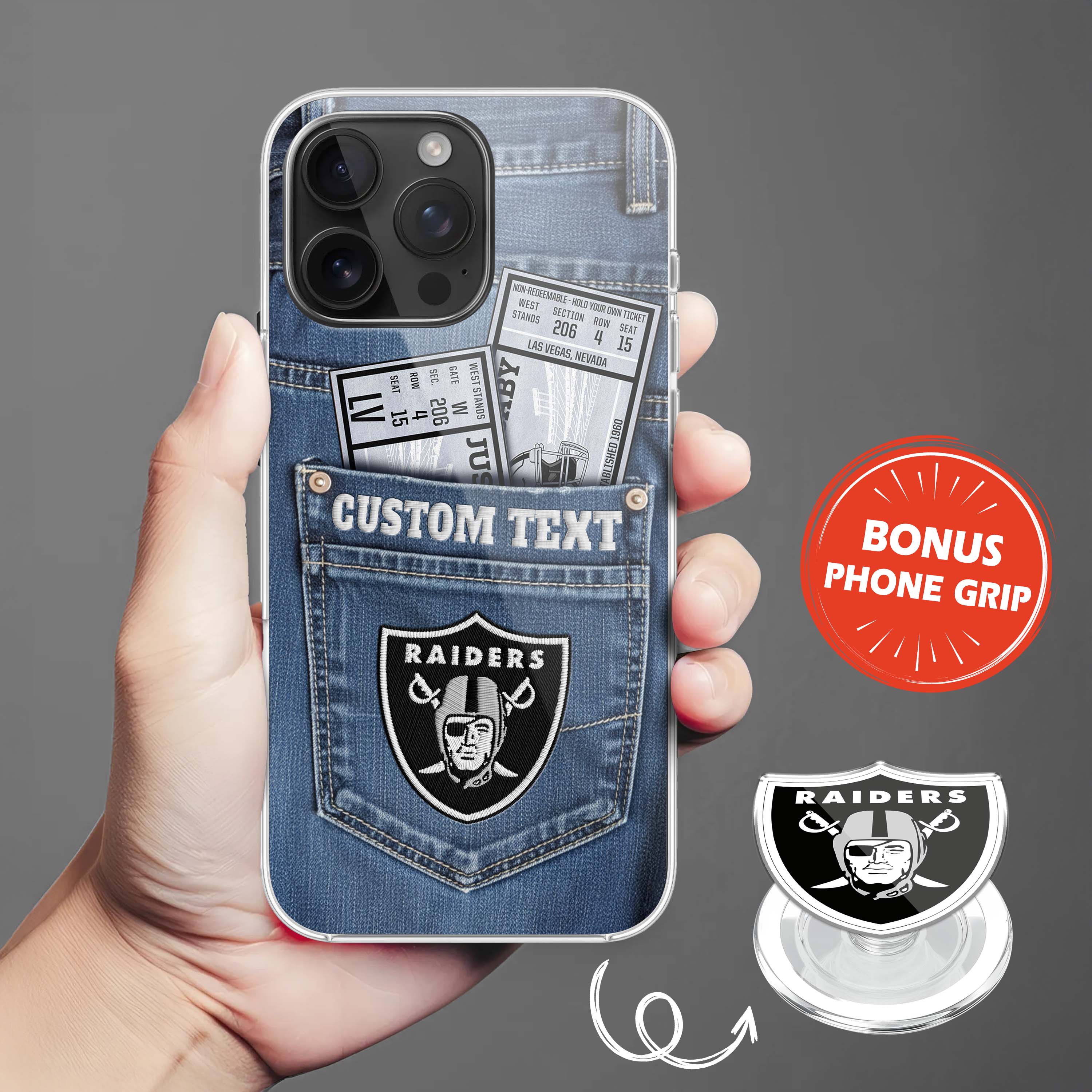 Las Vegas Raiders NFL Jeans Pocket Phone Case & Phone Grip PT76368