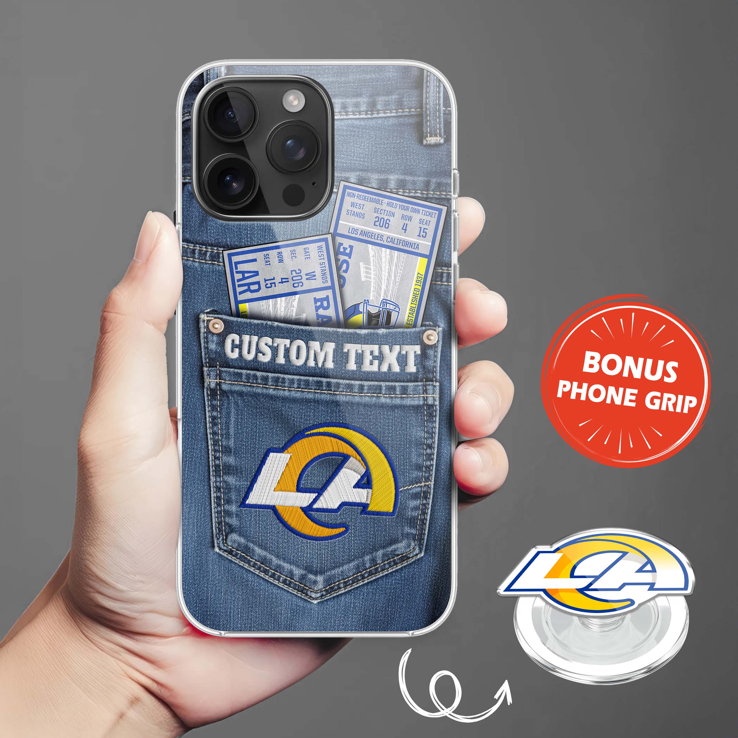 Los Angeles Rams NFL Jeans Pocket Phone Case & Phone Grip PT76370