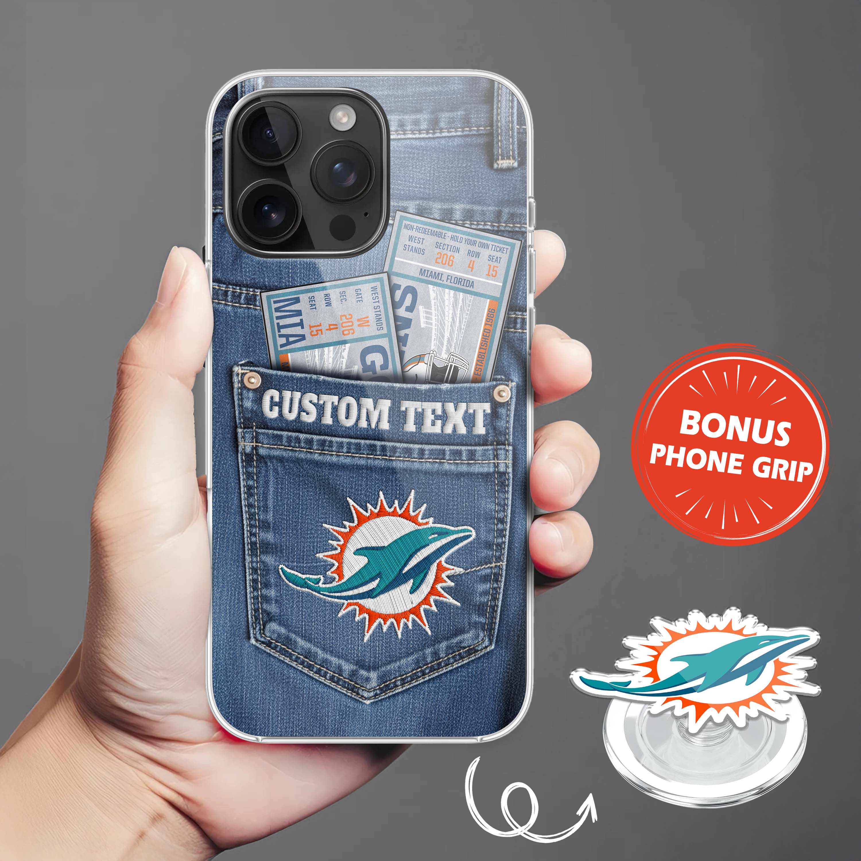 Miami Dolphins NFL Jeans Pocket Phone Case & Phone Grip PT76371
