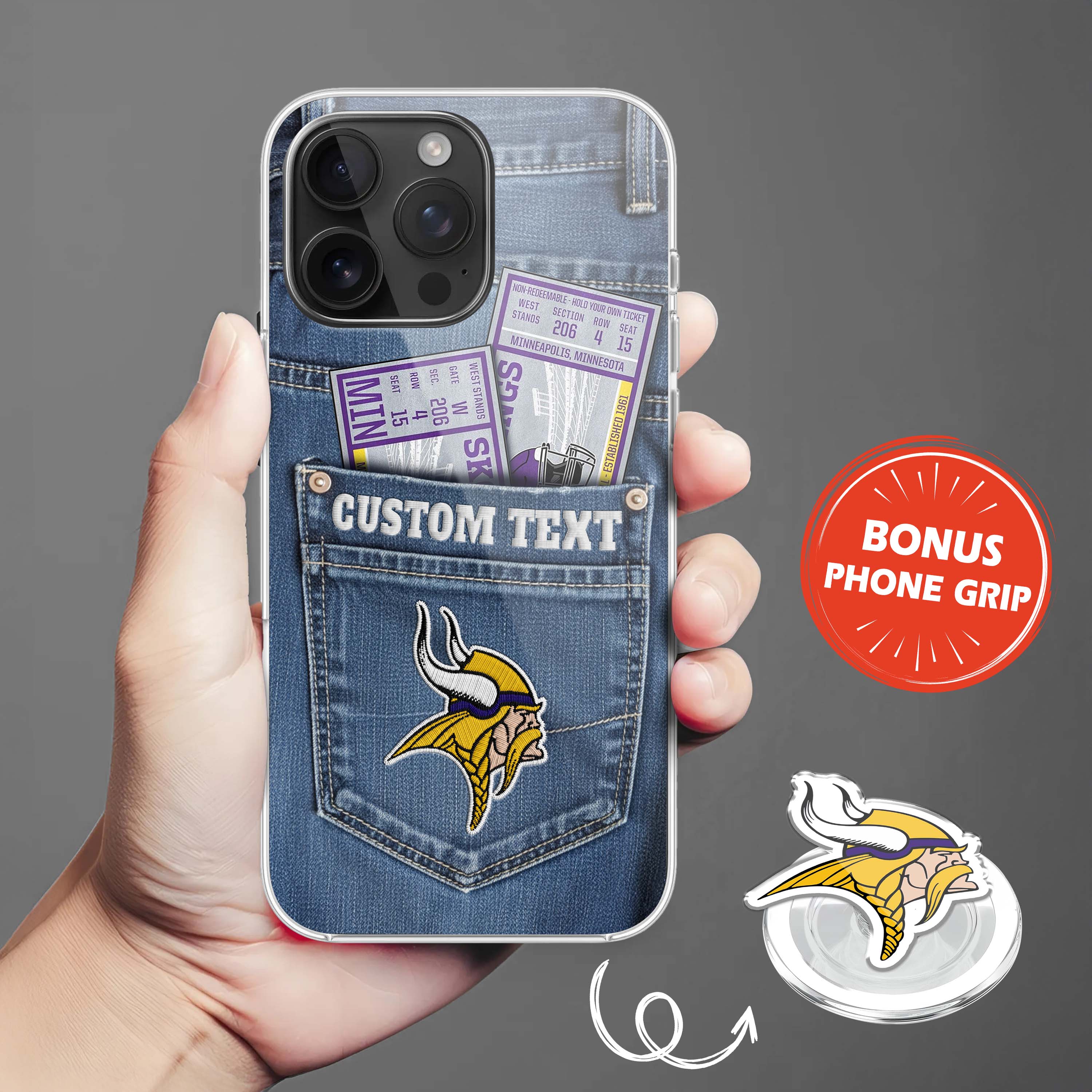 Minnesota Vikings NFL Jeans Pocket Phone Case & Phone Grip PT76372