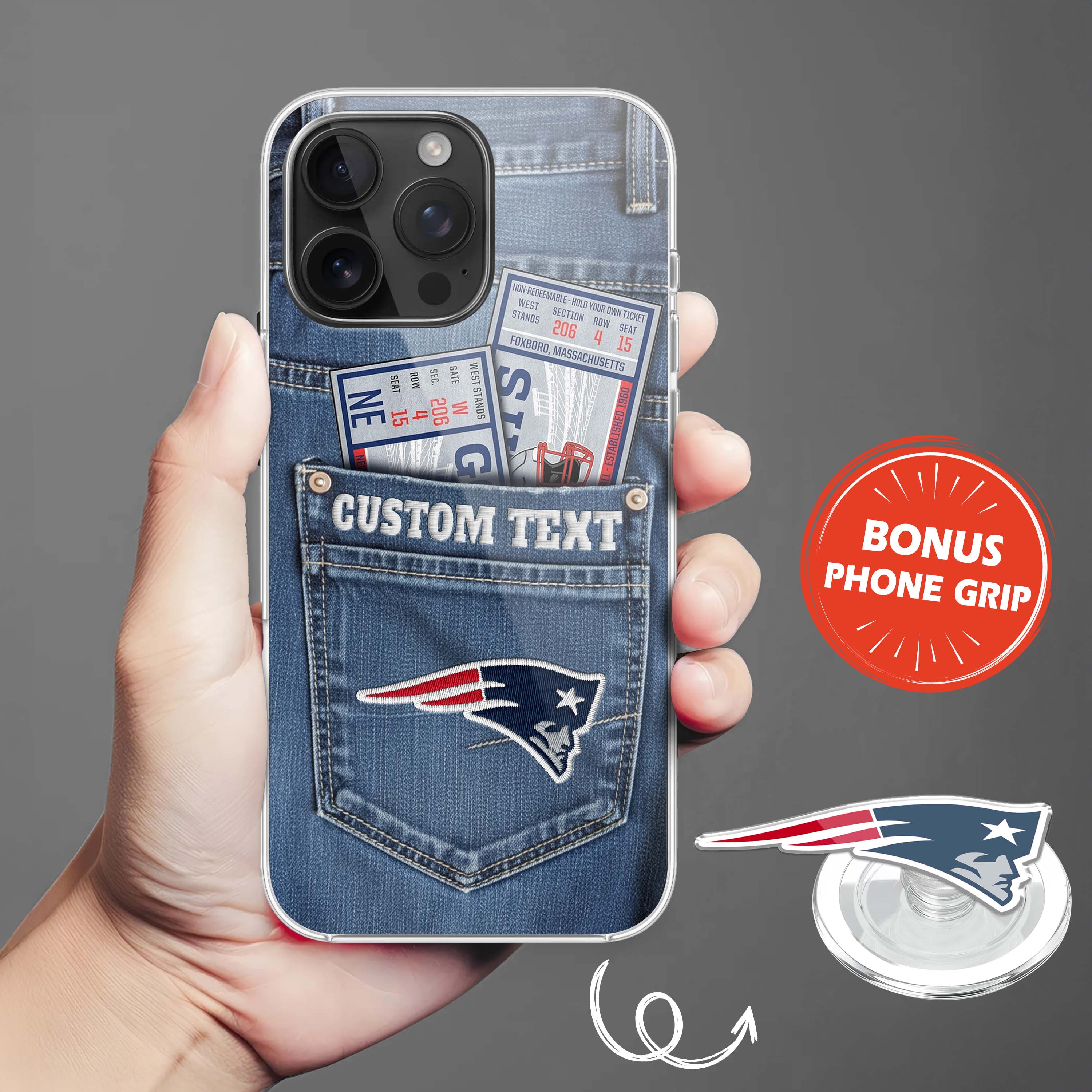 New England Patriots NFL Jeans Pocket Phone Case & Phone Grip PT76373