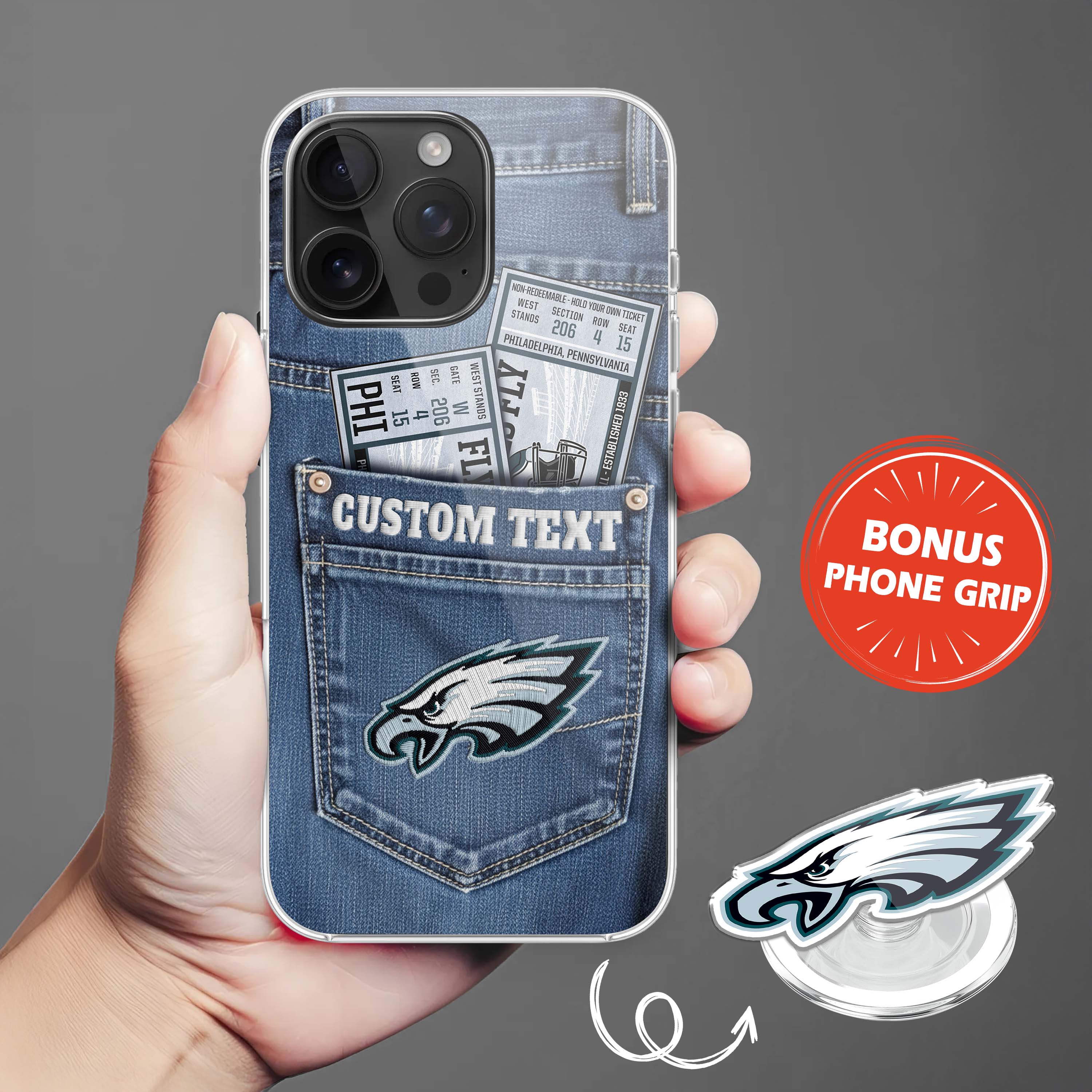 Philadelphia Eagles NFL Jeans Pocket Phone Case & Phone Grip PT76377