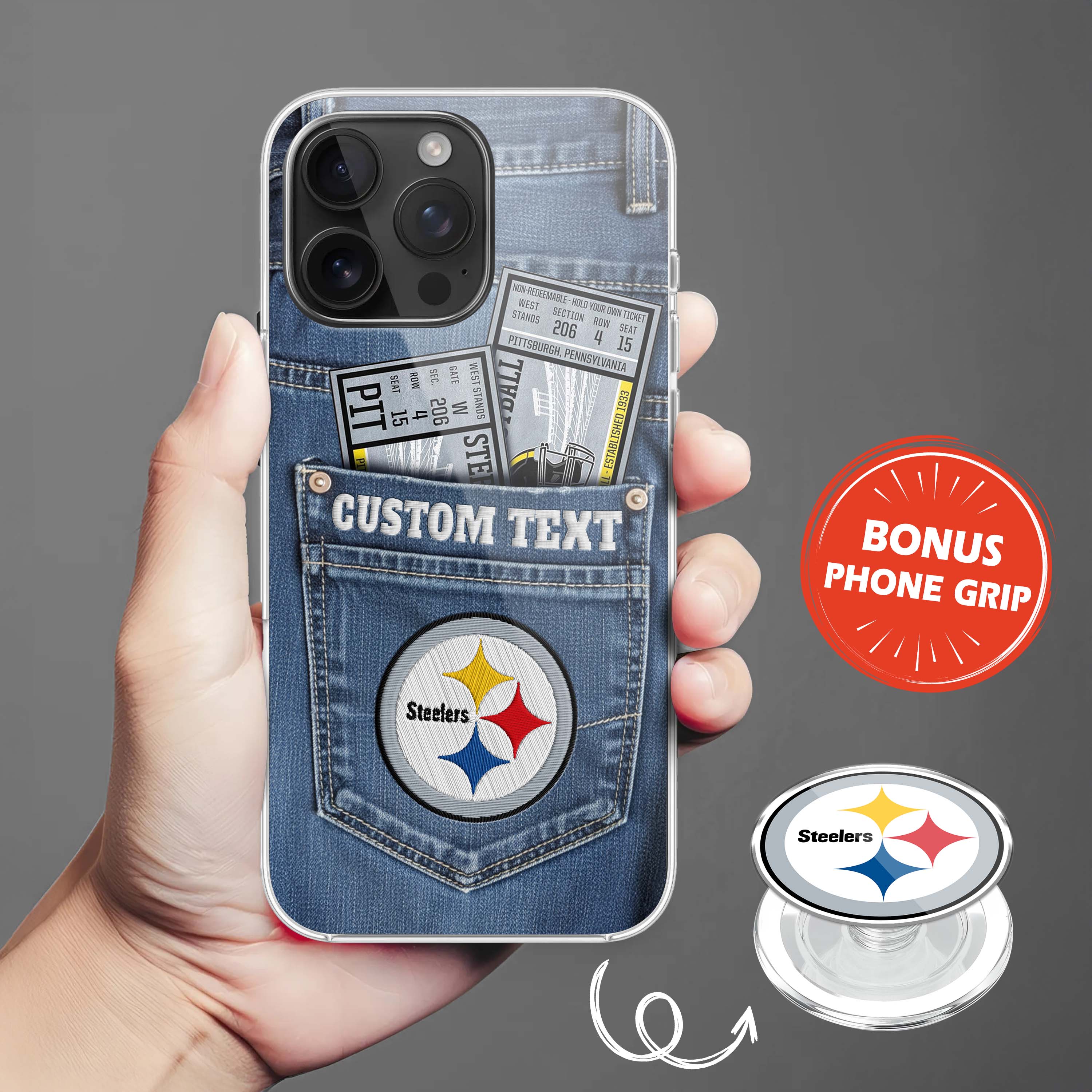 Pittsburgh Steelers NFL Jeans Pocket Phone Case & Phone Grip PT76378