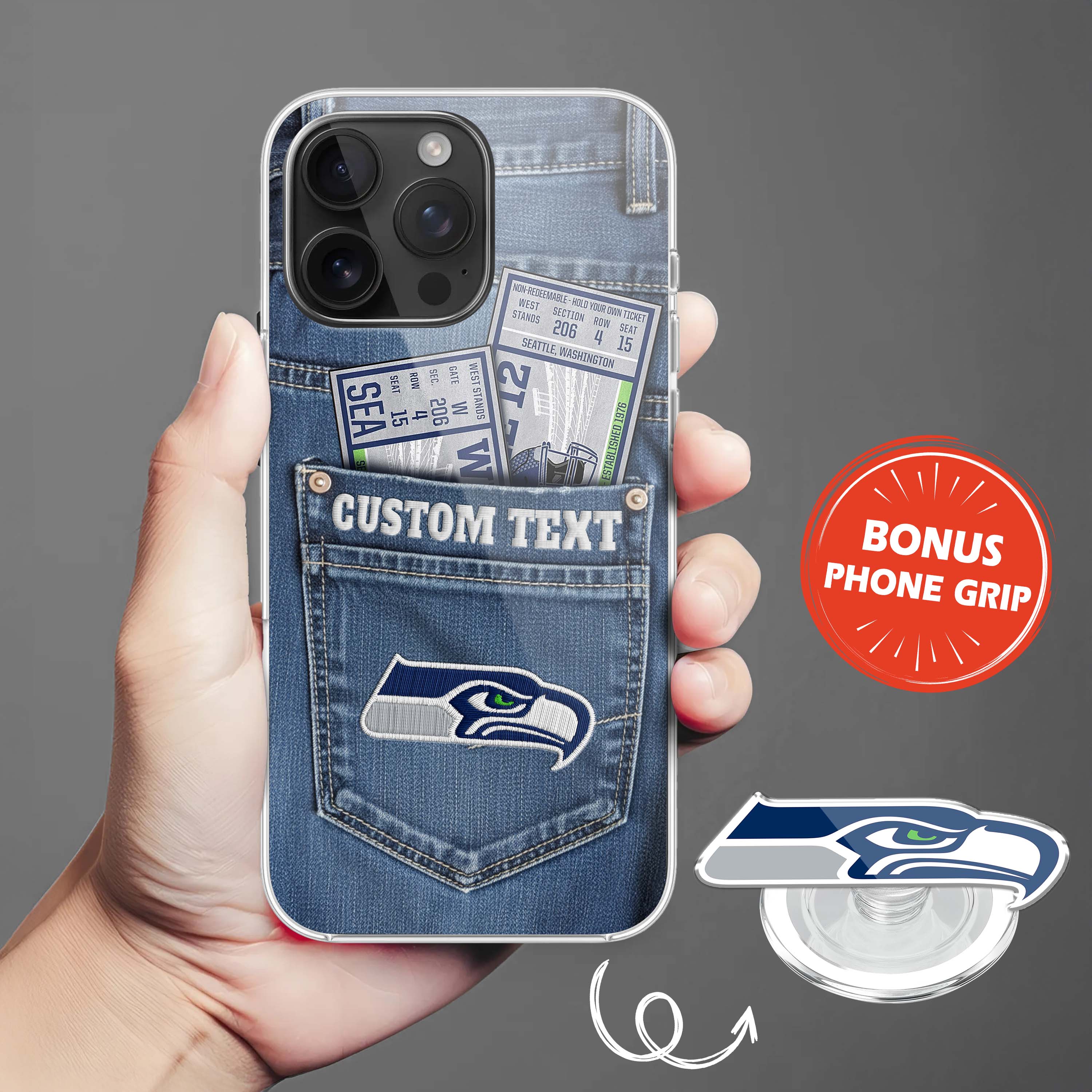 Seattle Seahawks NFL Jeans Pocket Phone Case & Phone Grip PT76380