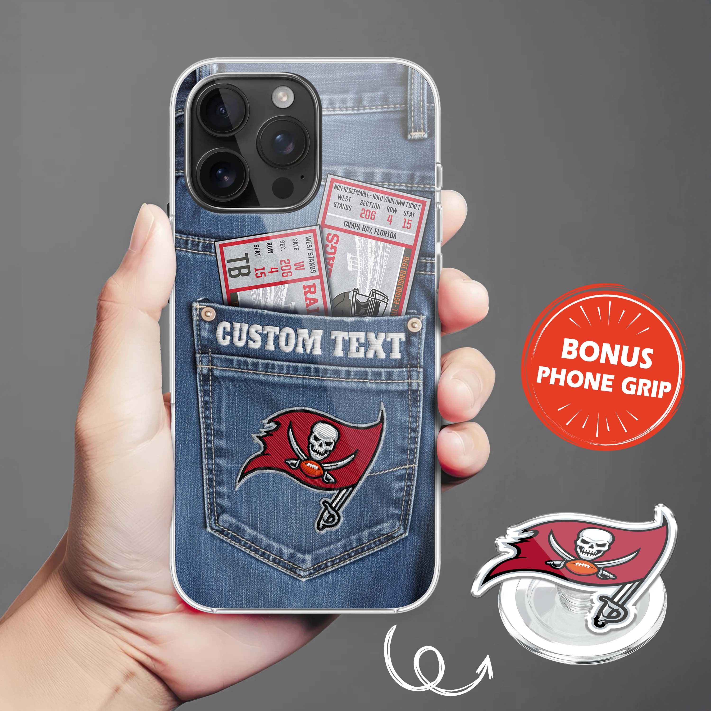 Tampa Bay Buccaneers NFL Jeans Pocket Phone Case & Phone Grip PT76381