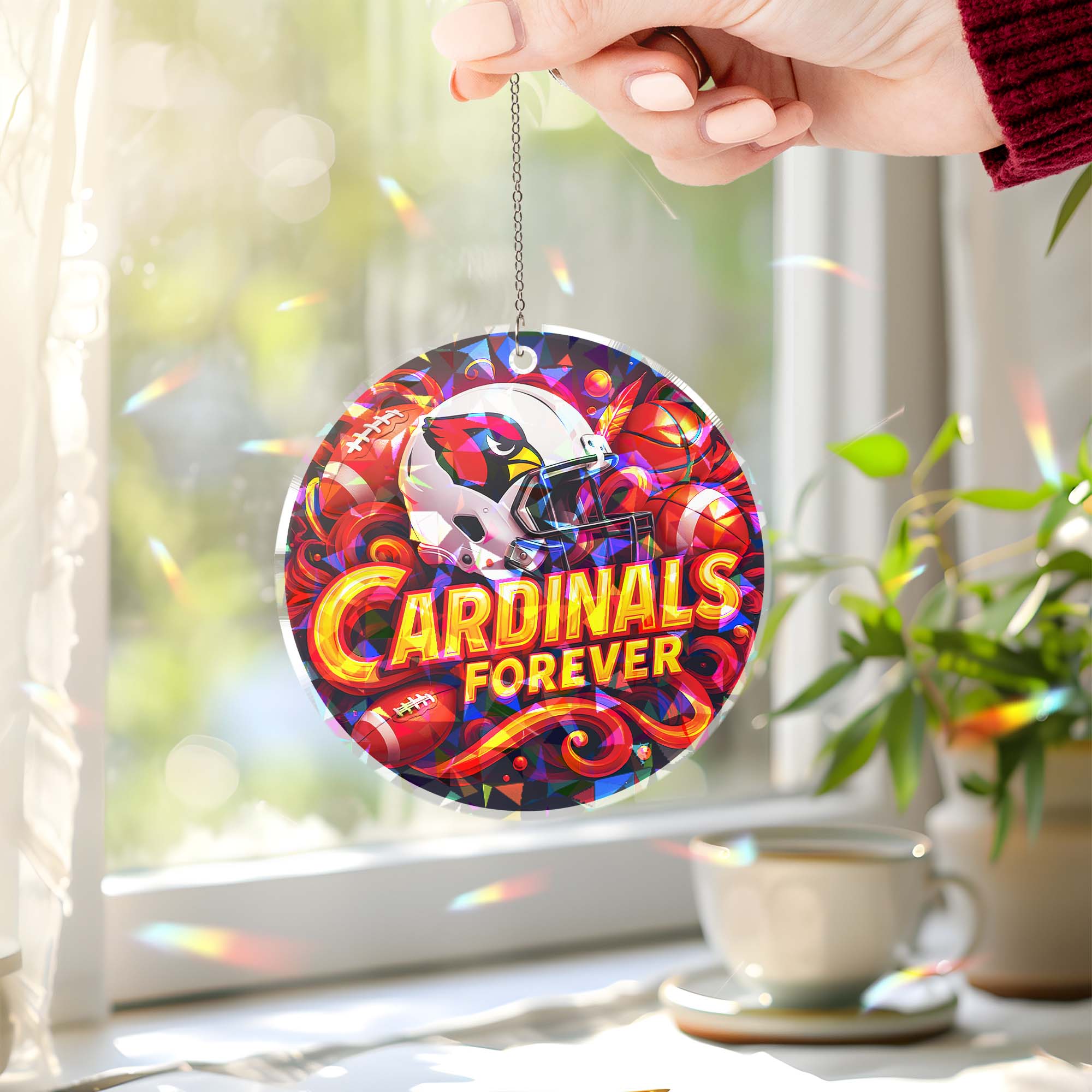 Arizona Cardinals Suncatcher Round Glass Ornament-1 Side Print PT76513