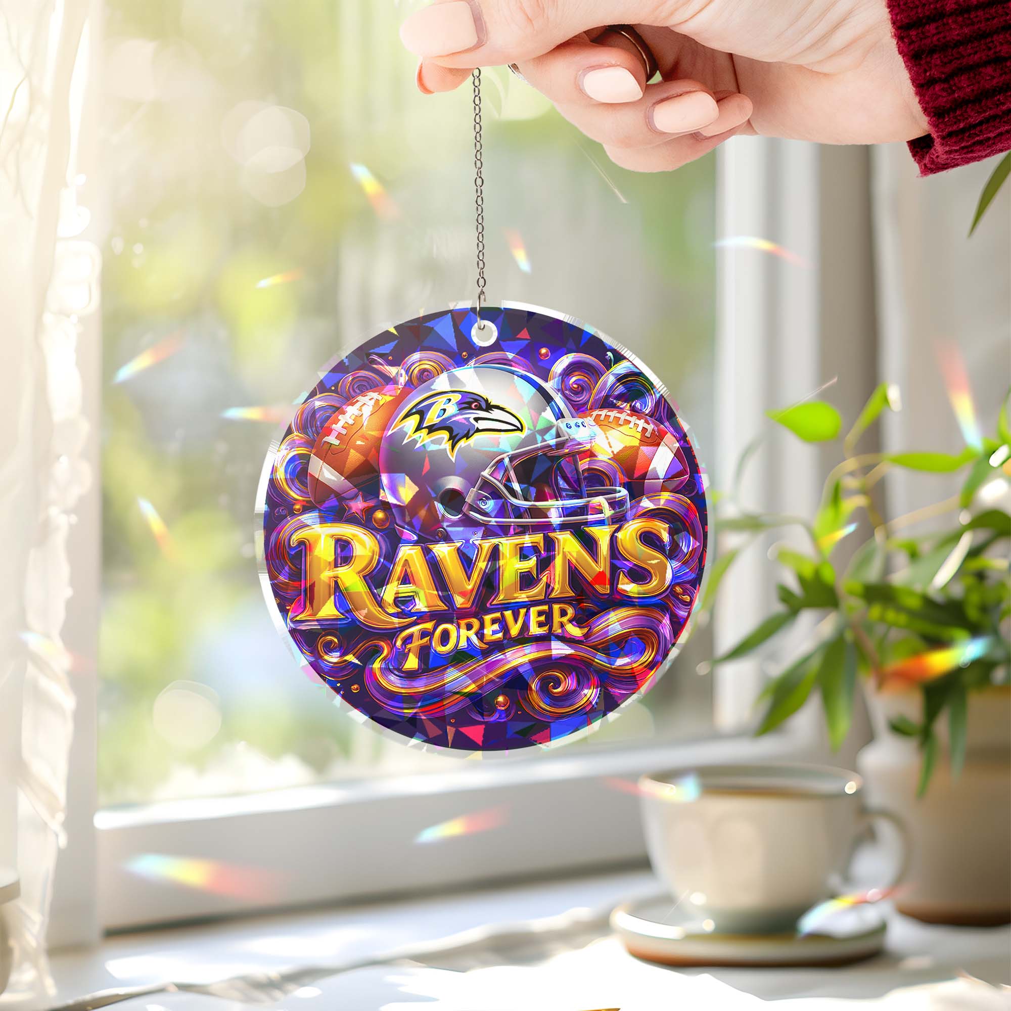 Baltimore Ravens Suncatcher Round Glass Ornament-1 Side Print PT76515