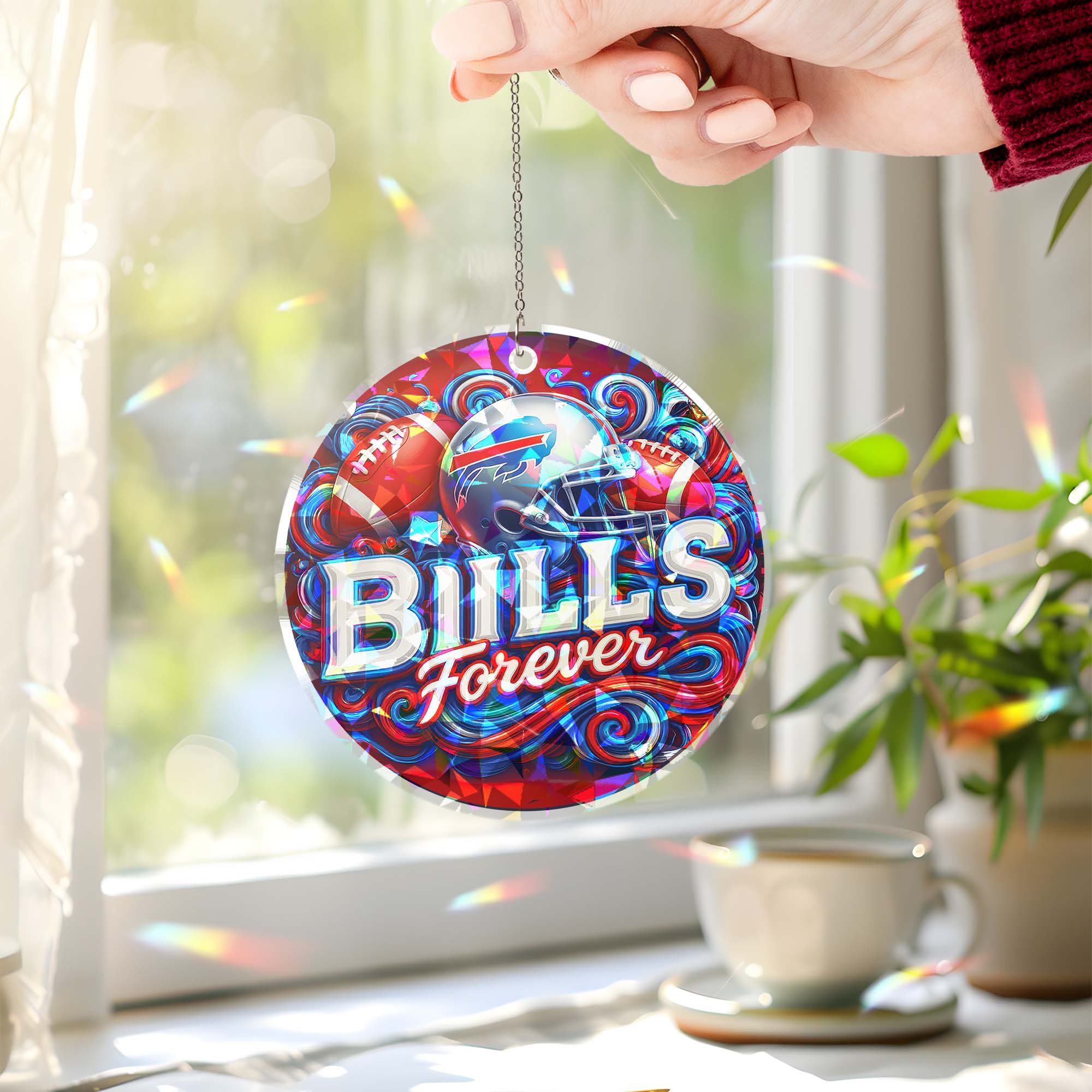 Buffalo Bills Suncatcher Round Glass Ornament-1 Side Print PT76516