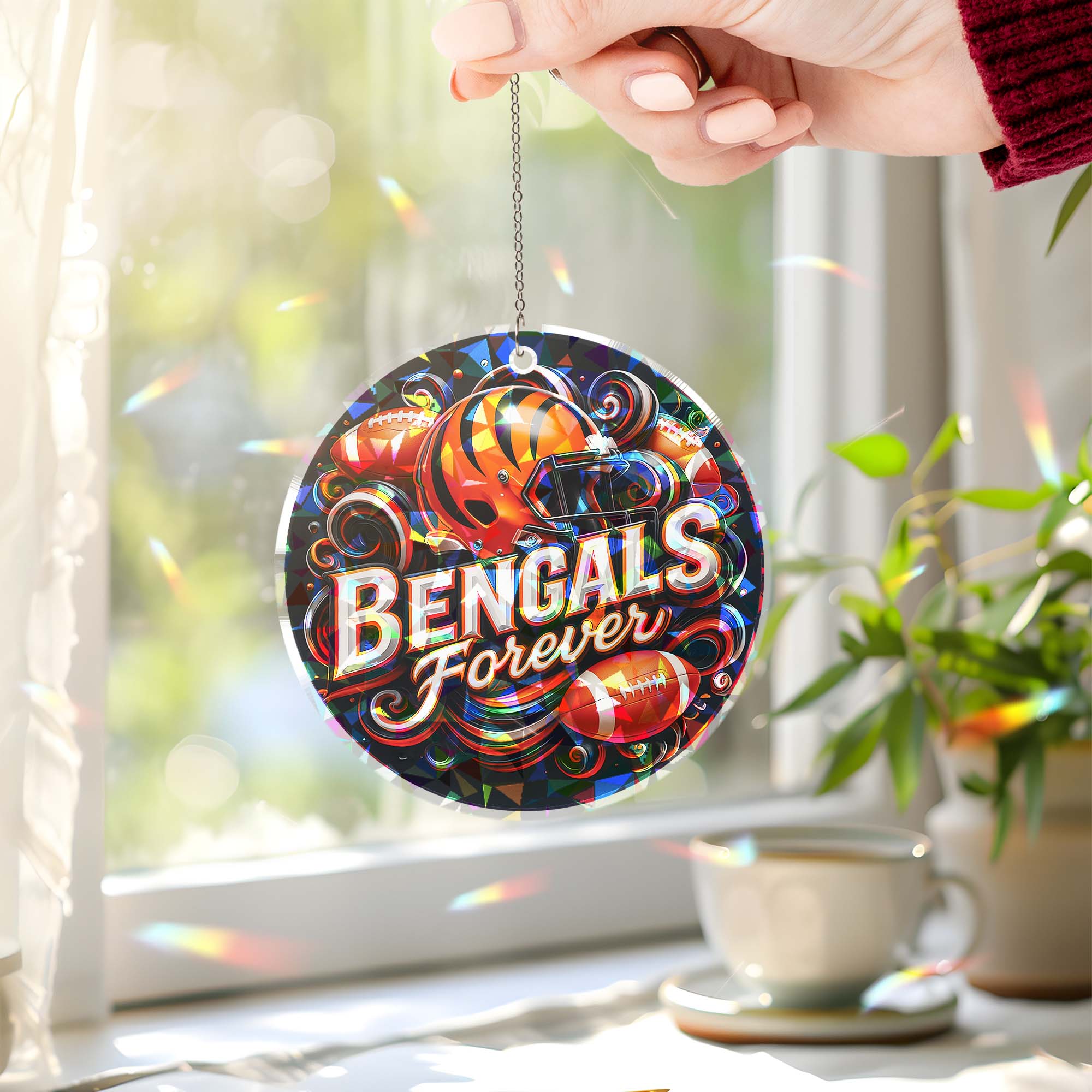 Cincinnati Bengals Suncatcher Round Glass Ornament-1 Side Print PT76519