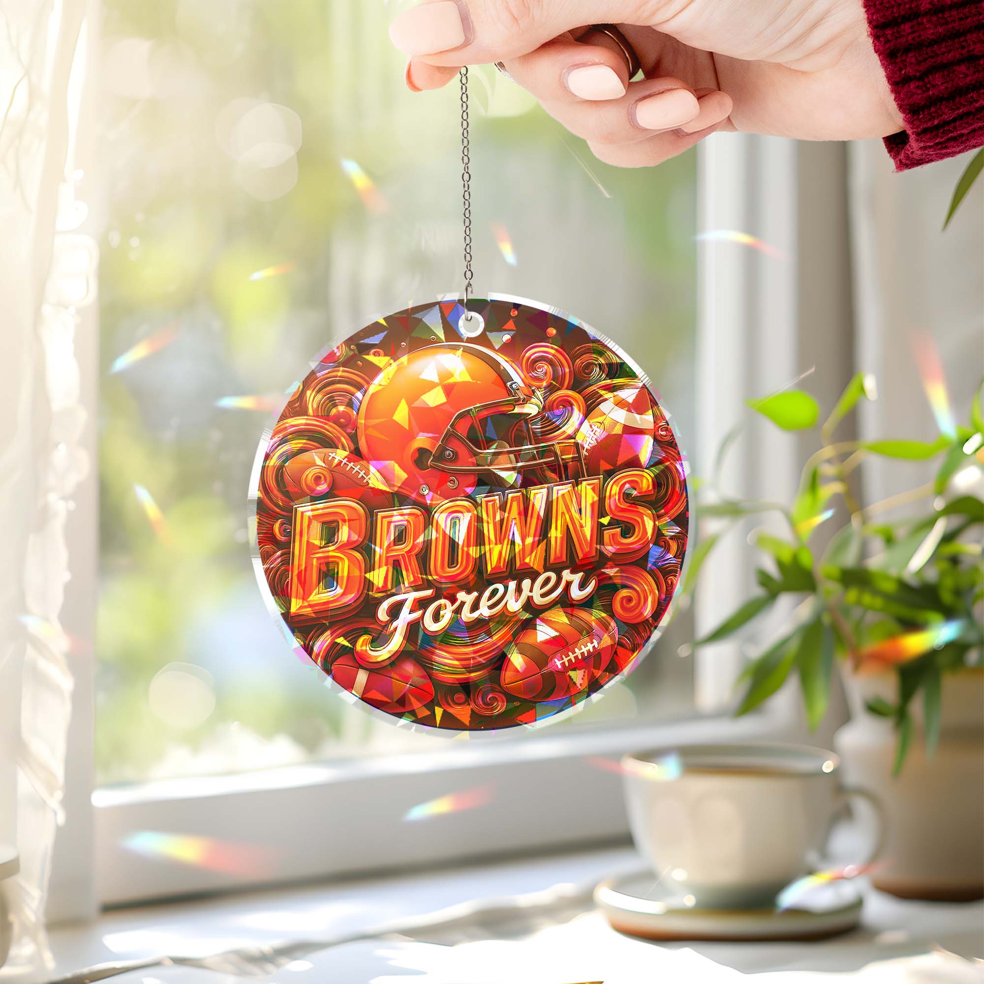 Cleveland Browns Suncatcher Round Glass Ornament-1 Side Print PT76520