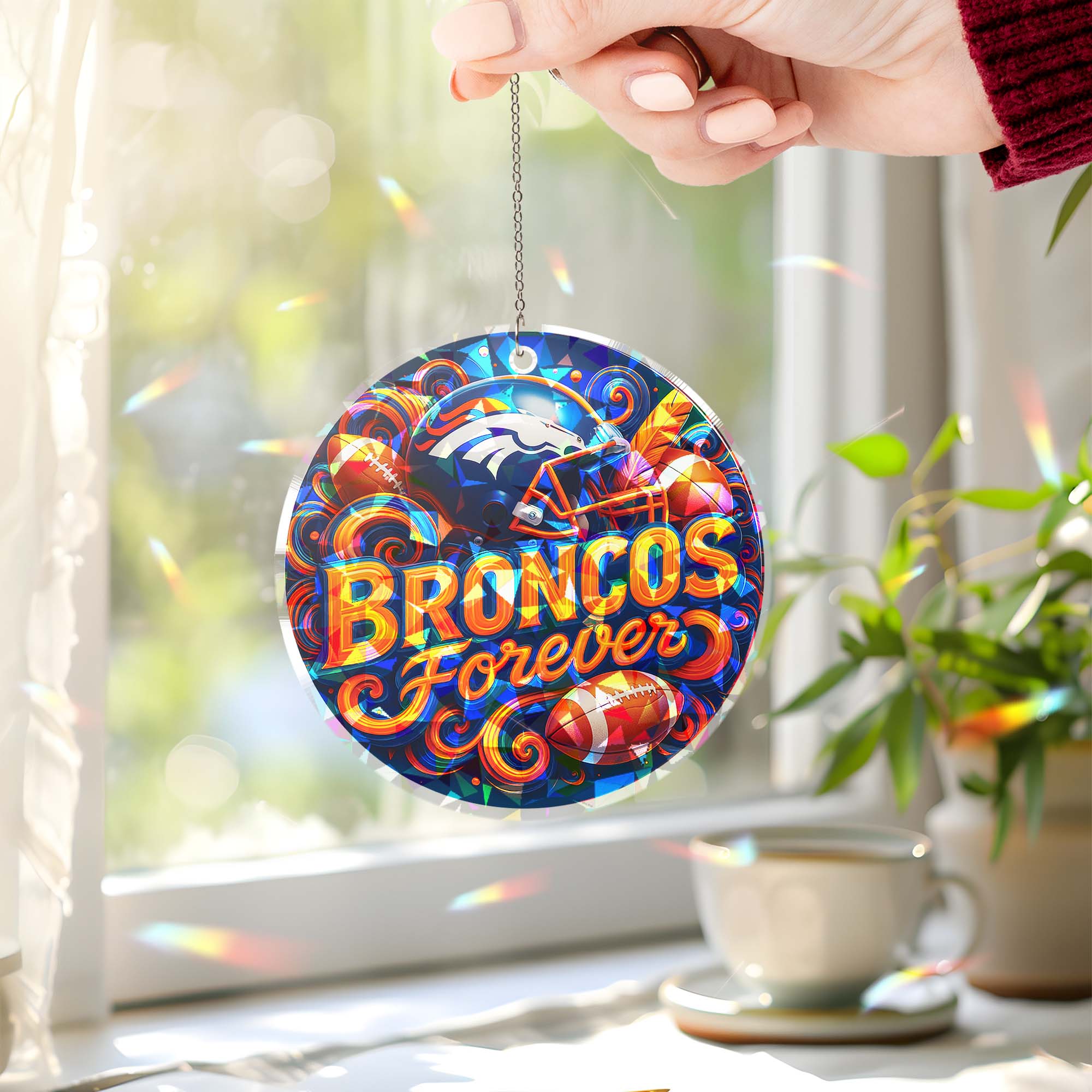 Denver Broncos Suncatcher Round Glass Ornament-1 Side Print PT76522