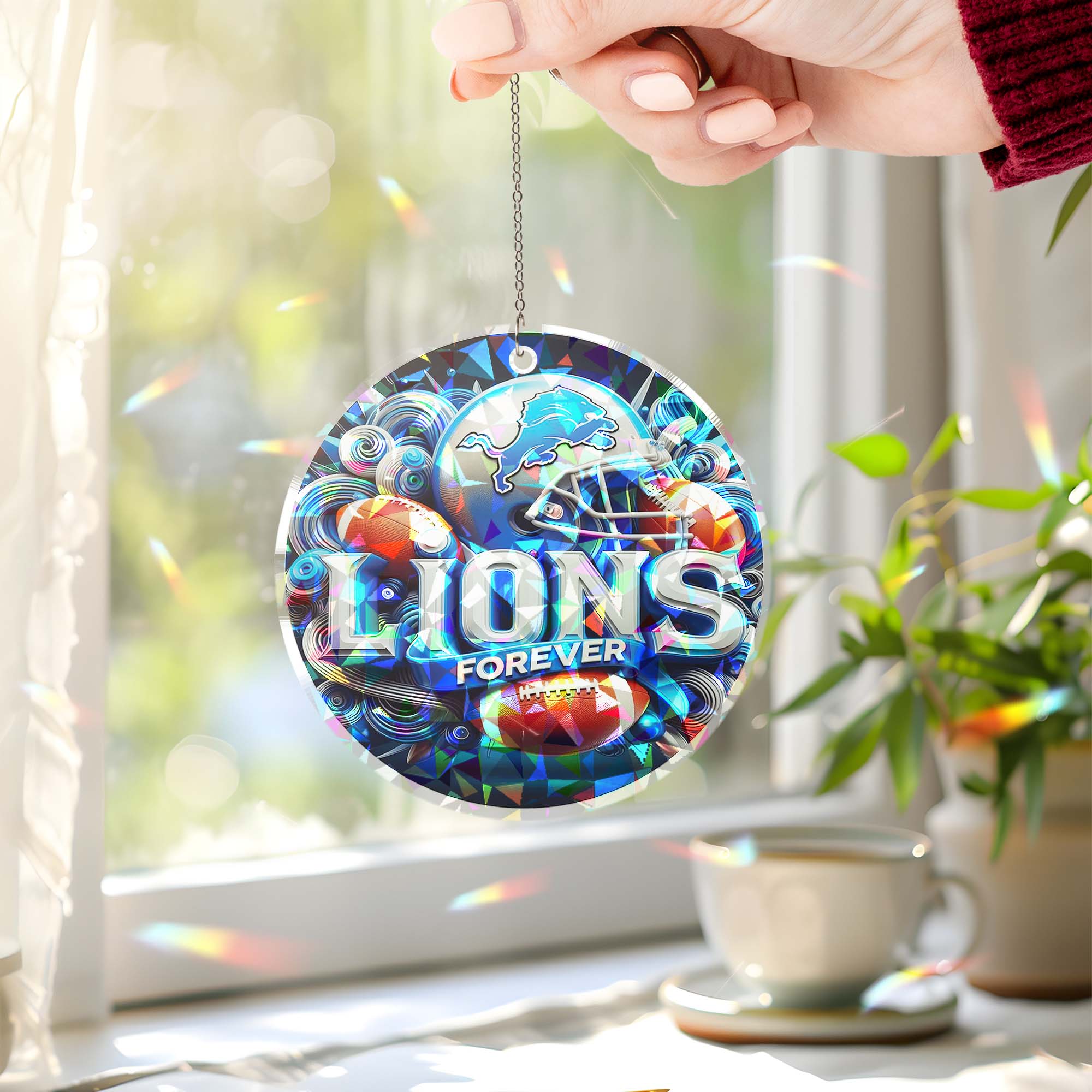 Detroit Lions Suncatcher Round Glass Ornament-1 Side Print PT76523