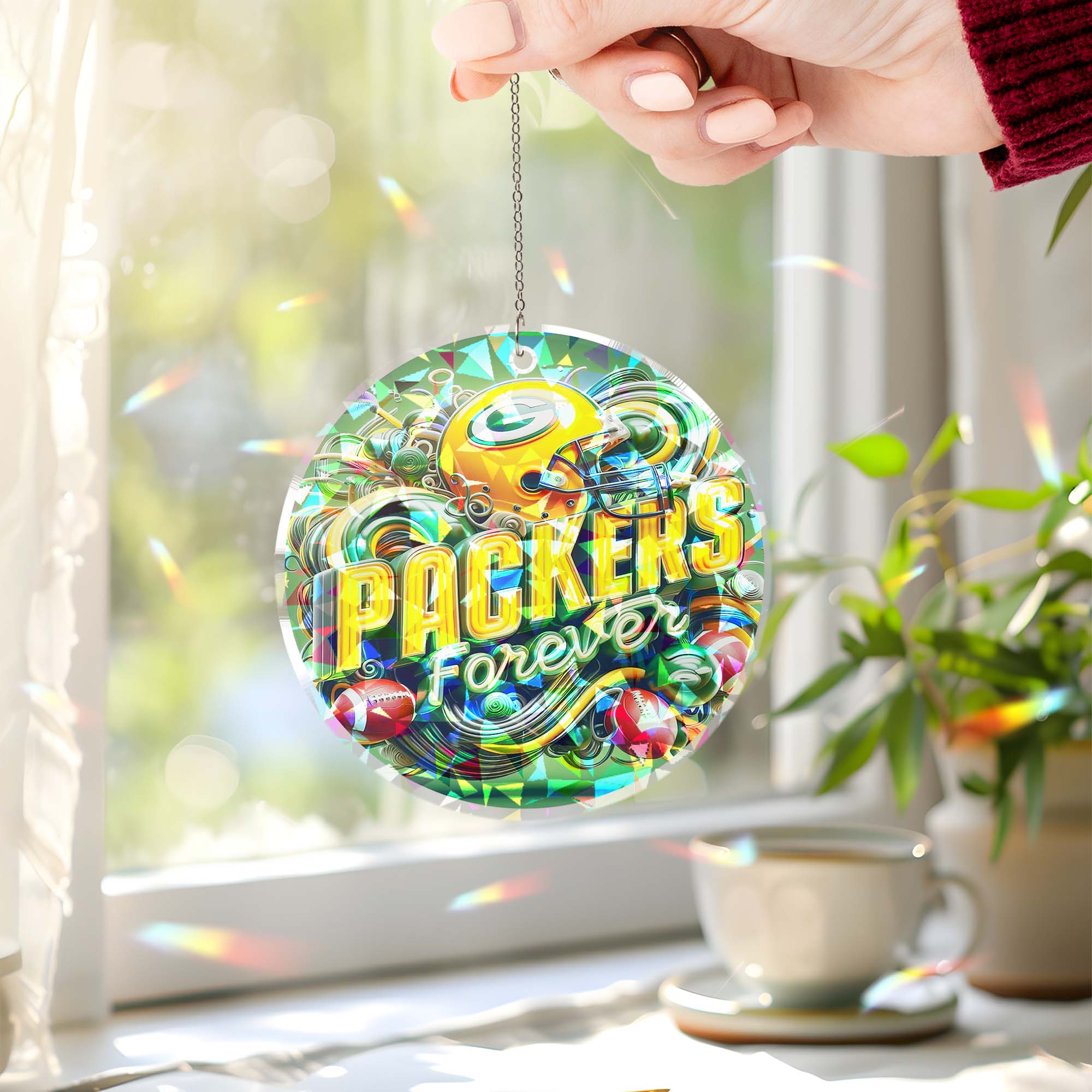 Green Bay Packers Suncatcher Round Glass Ornament-1 Side Print PT76524