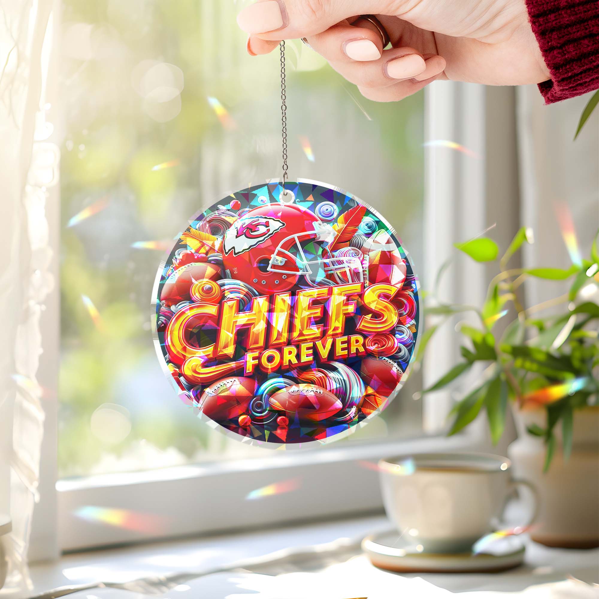 Kansas City Chiefs Suncatcher Round Glass Ornament-1 Side Print PT76528