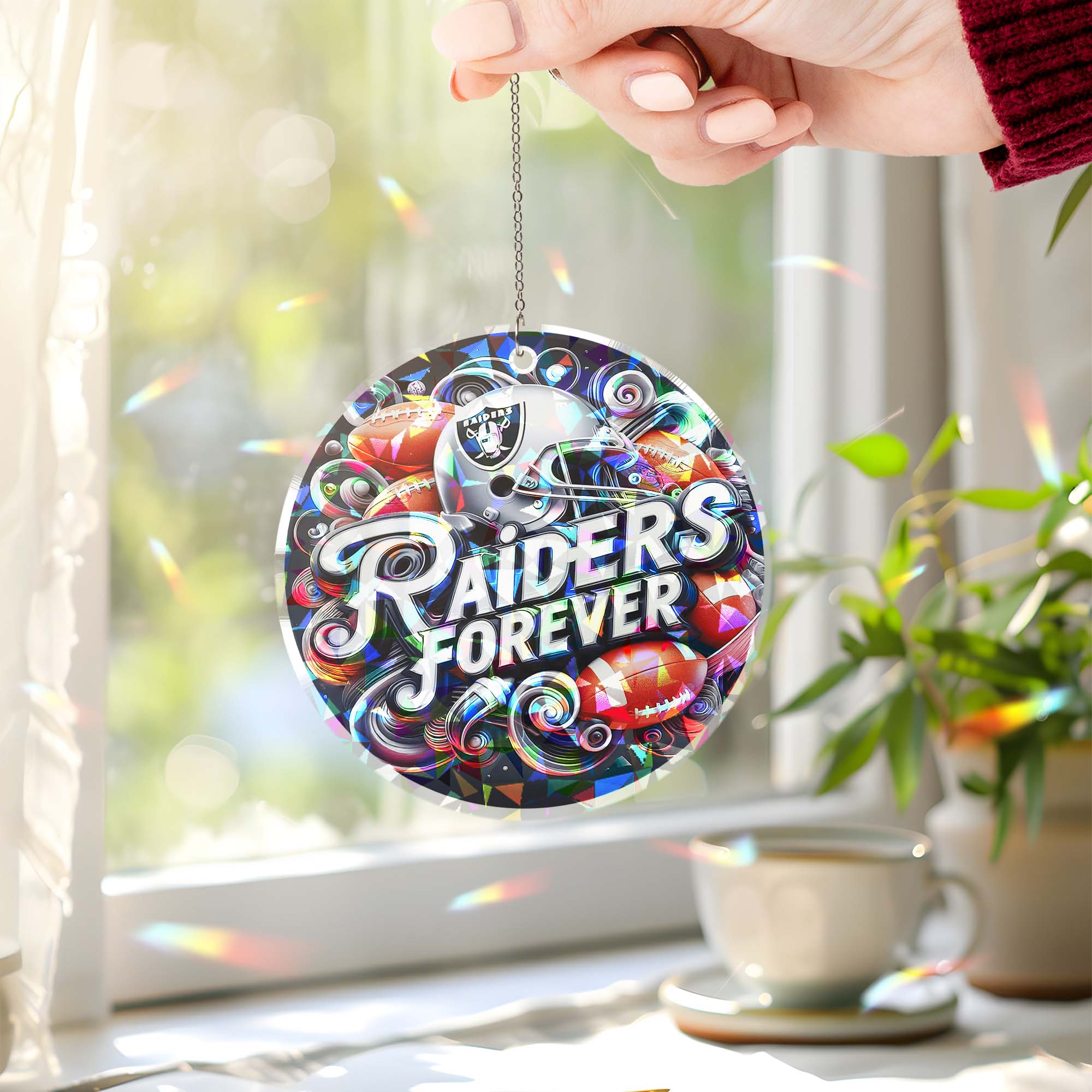 Las Vegas Raiders Suncatcher Round Glass Ornament-1 Side Print PT76529