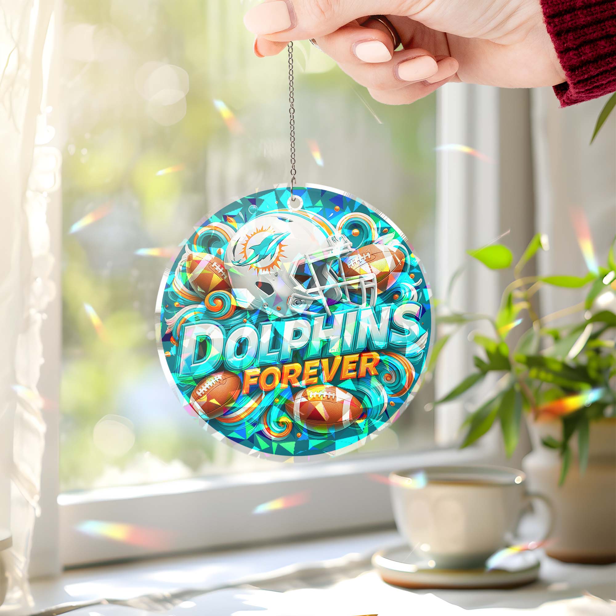 Miami Dolphins Suncatcher Round Glass Ornament-1 Side Print PT76532