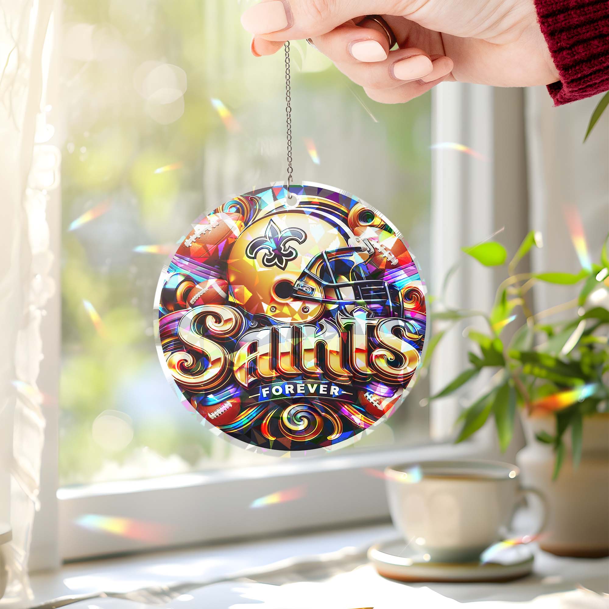 New Orleans Saints Suncatcher Round Glass Ornament-1 Side Print PT76535