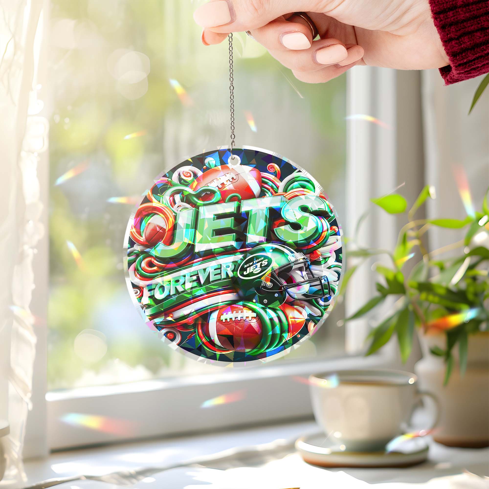 New York Jets Suncatcher Round Glass Ornament-1 Side Print PT76537