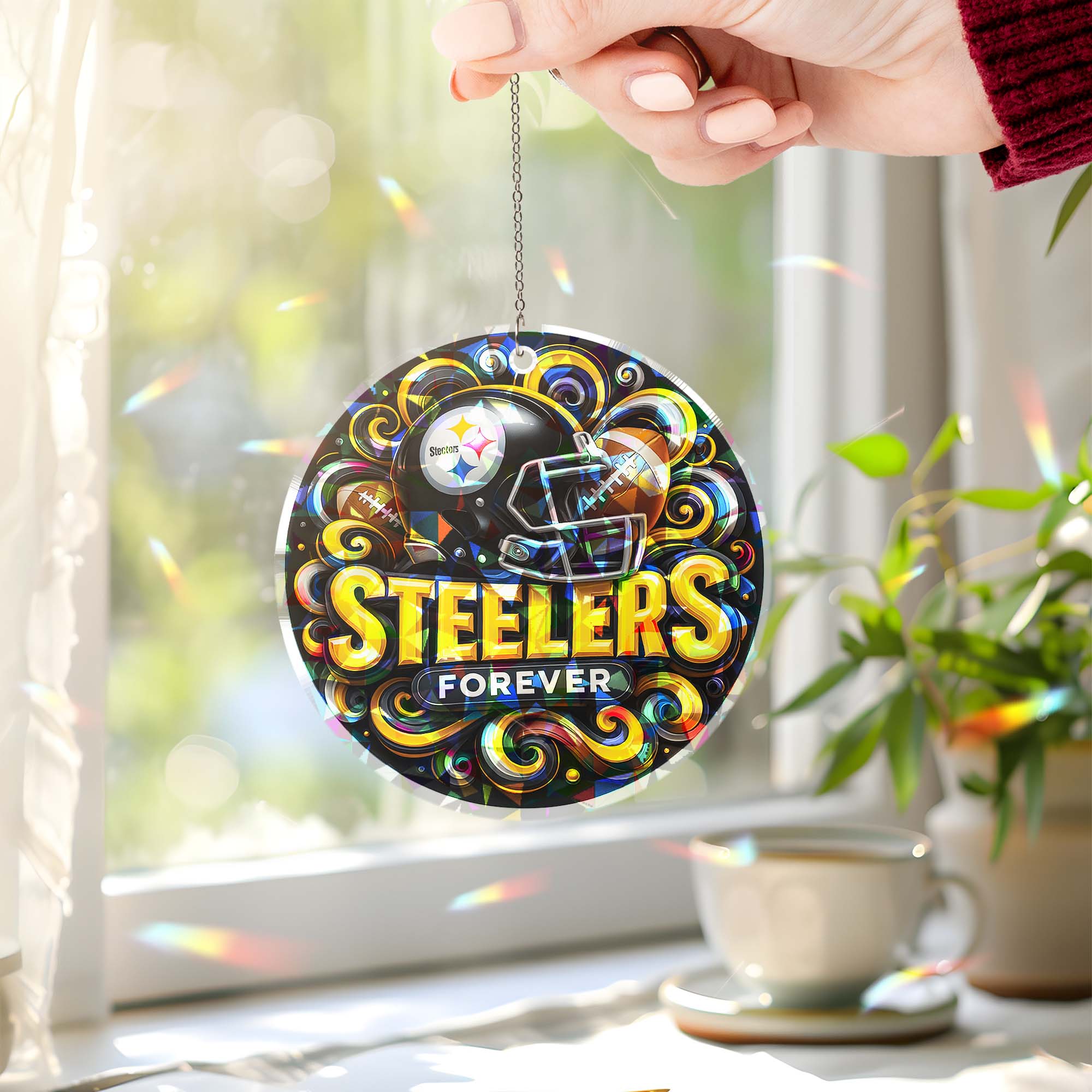 Pittsburgh Steelers Suncatcher Round Glass Ornament-1 Side Print PT76539
