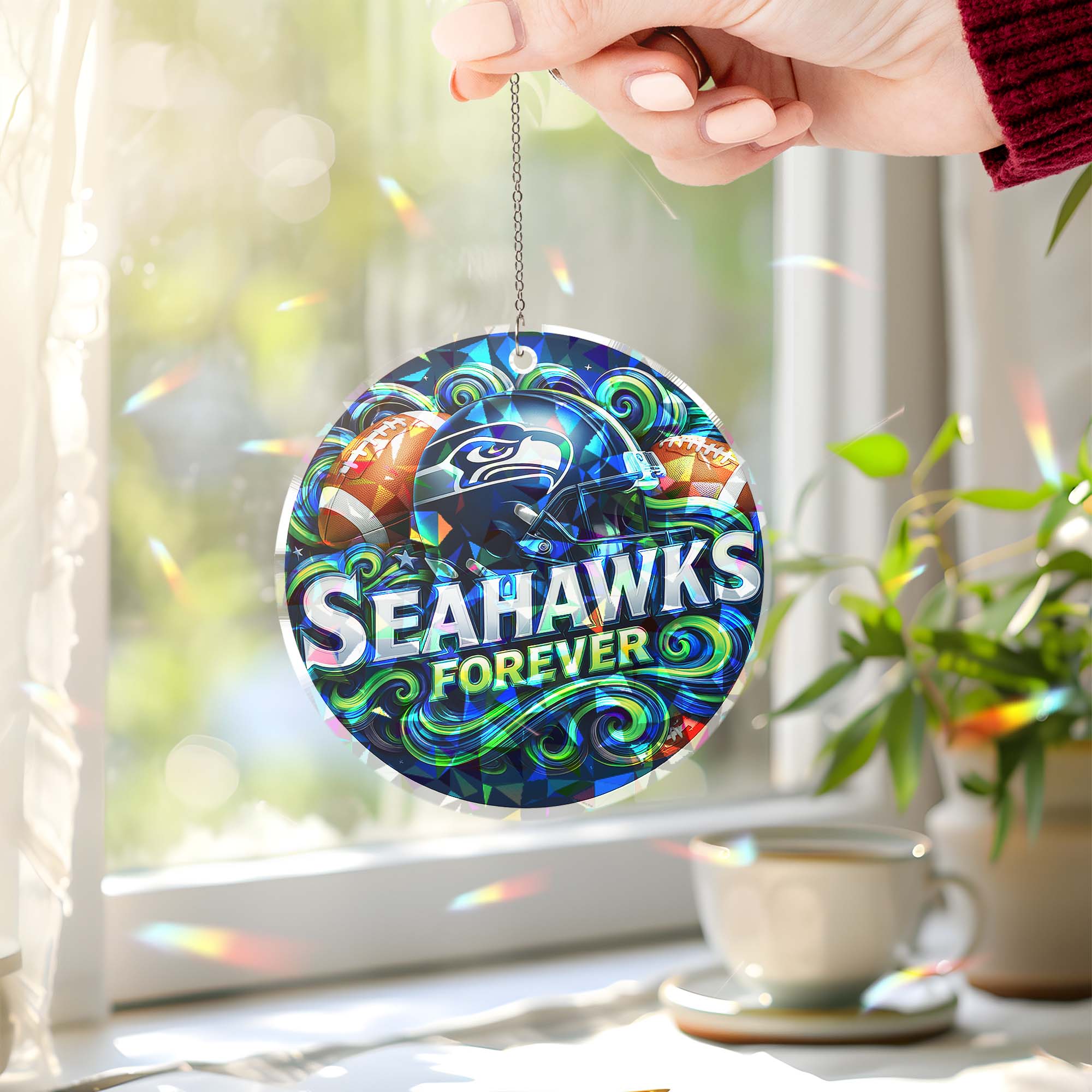 Seattle Seahawks Suncatcher Round Glass Ornament-1 Side Print PT76541