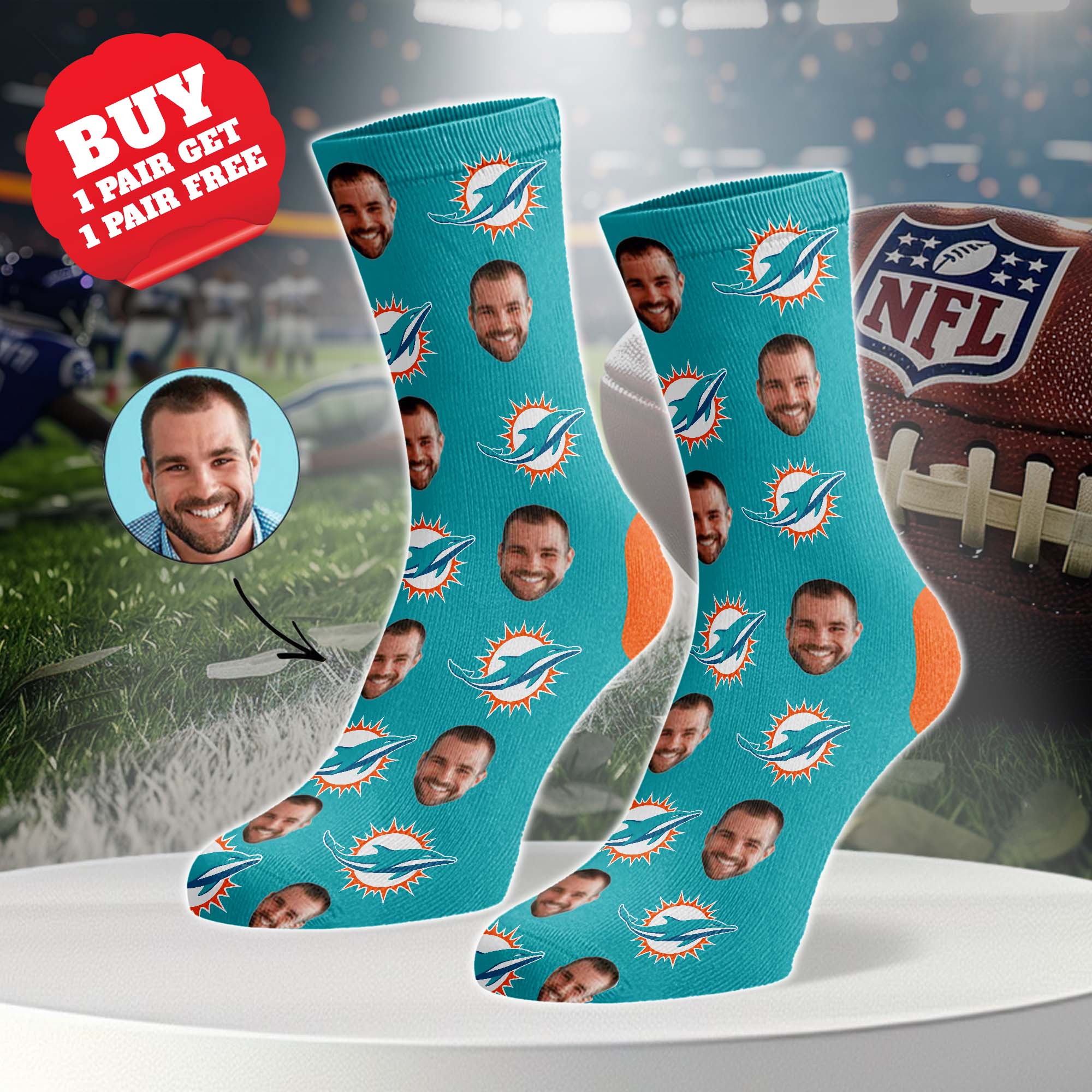 Miami Dolphins Personalized Middle Tube Socks PT76624
