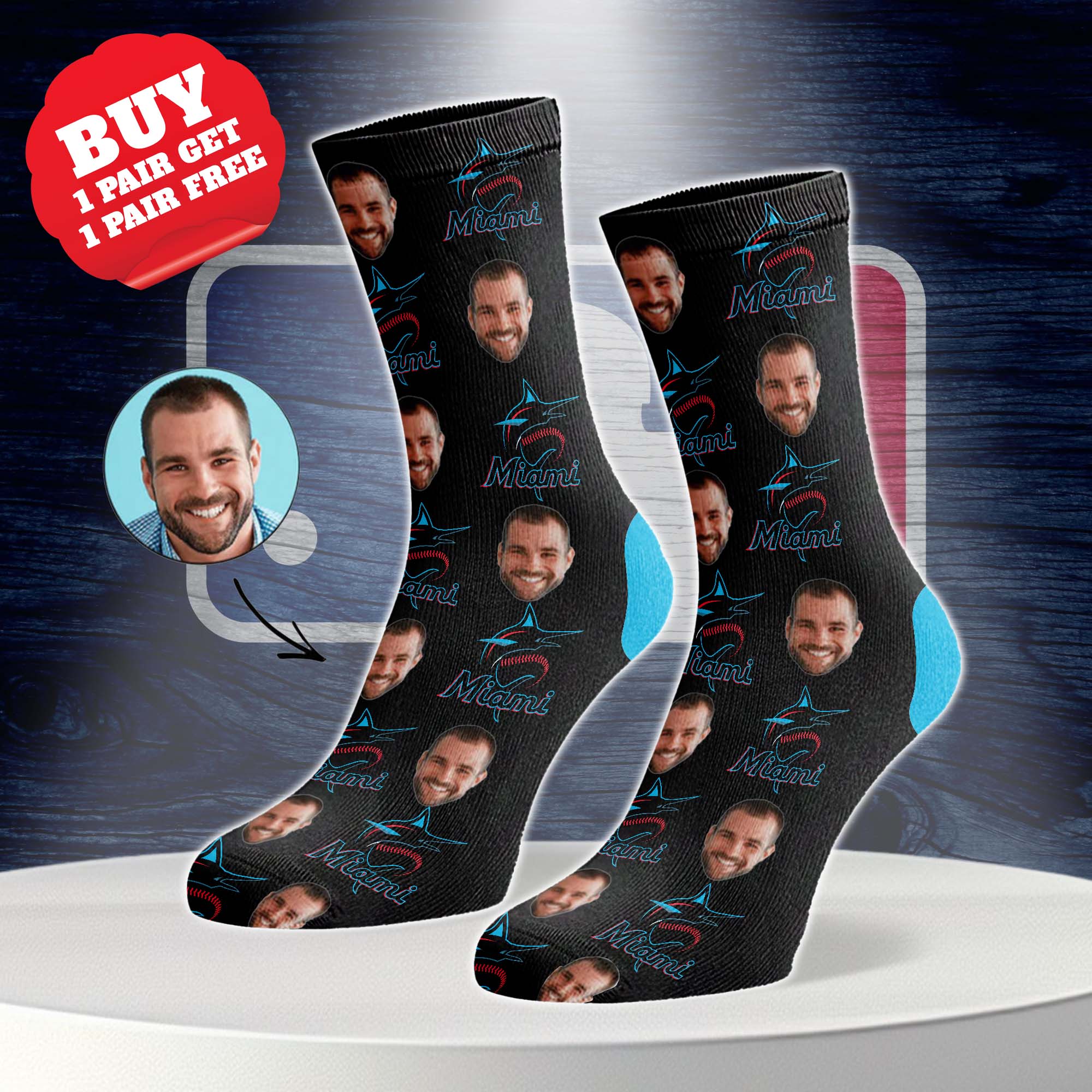 Miami Marlins Personalized Middle Tube Socks PT76590