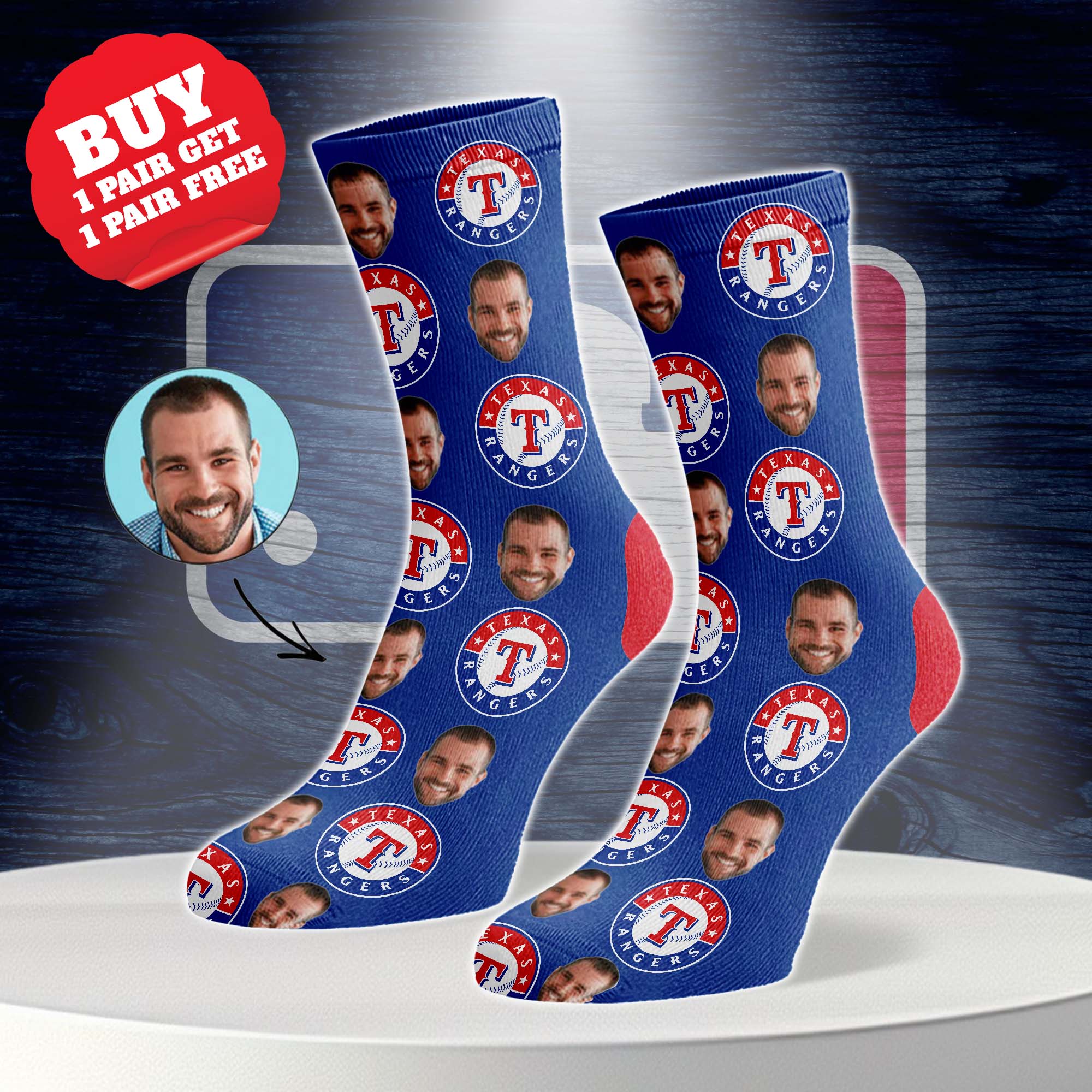 Texas Rangers Personalized Middle Tube Socks PT76602