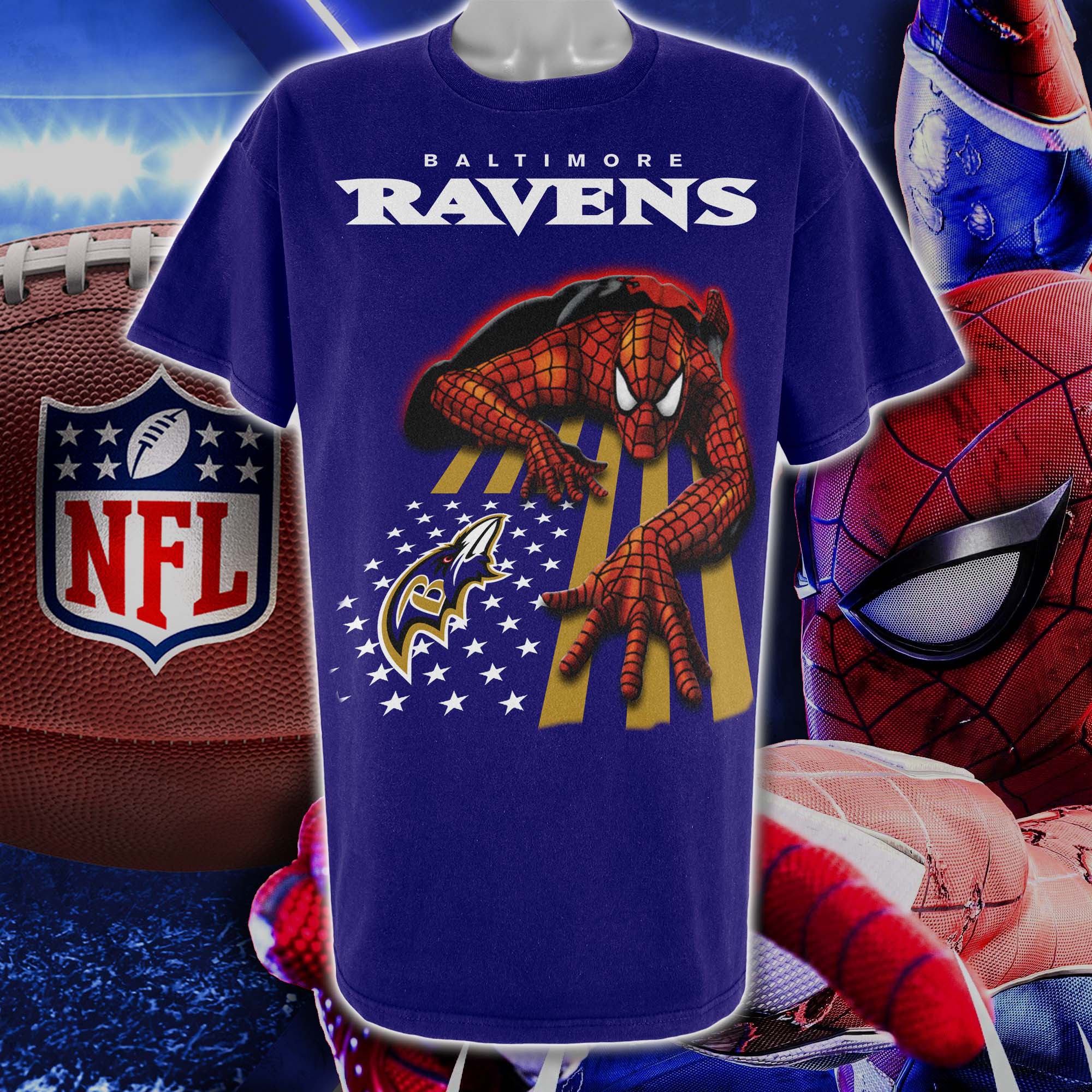 Baltimore Ravens & Spiderman America Flag T-Shirt PT76642
