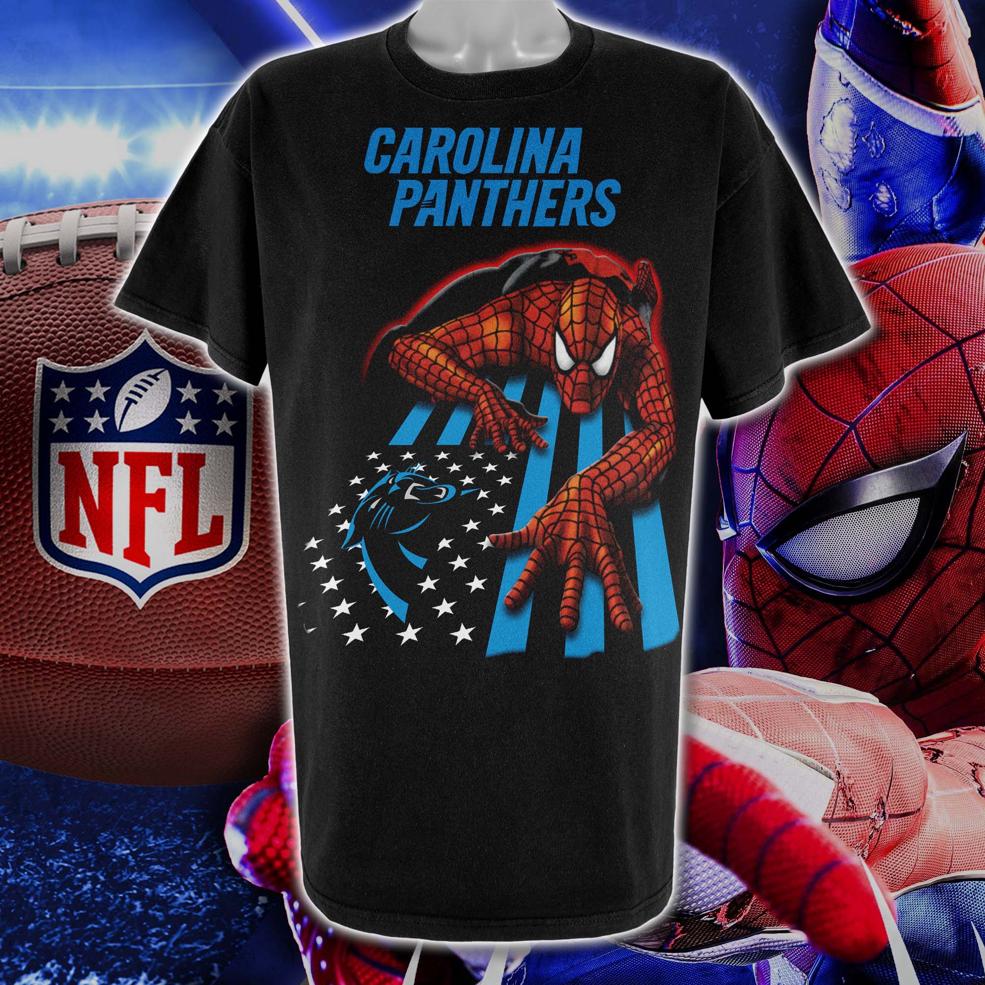 Carolina Panthers & Spiderman America Flag T-Shirt PT76644